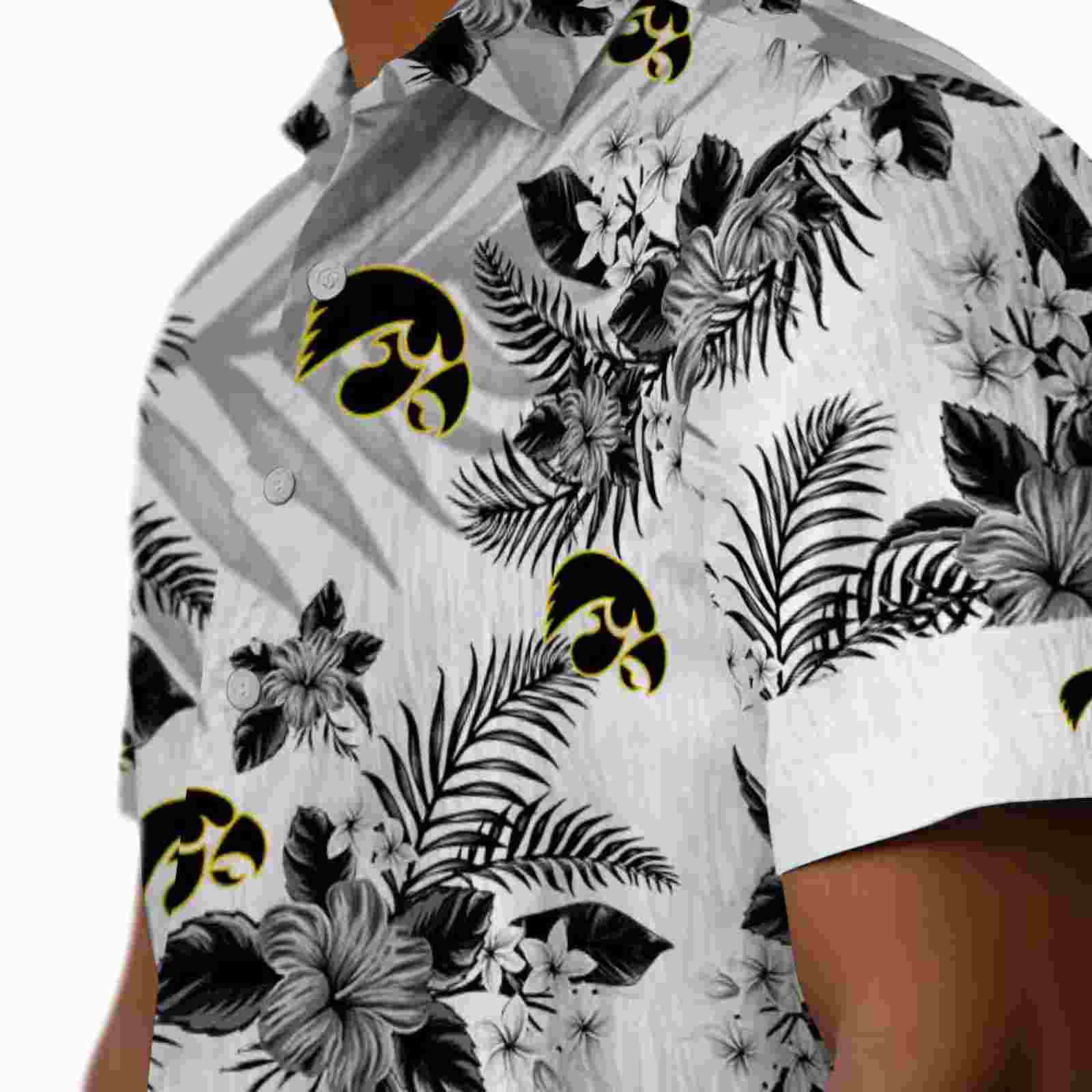 iowa hawkeyes hibiscus palm leaves black white hawaiian shirt trendy