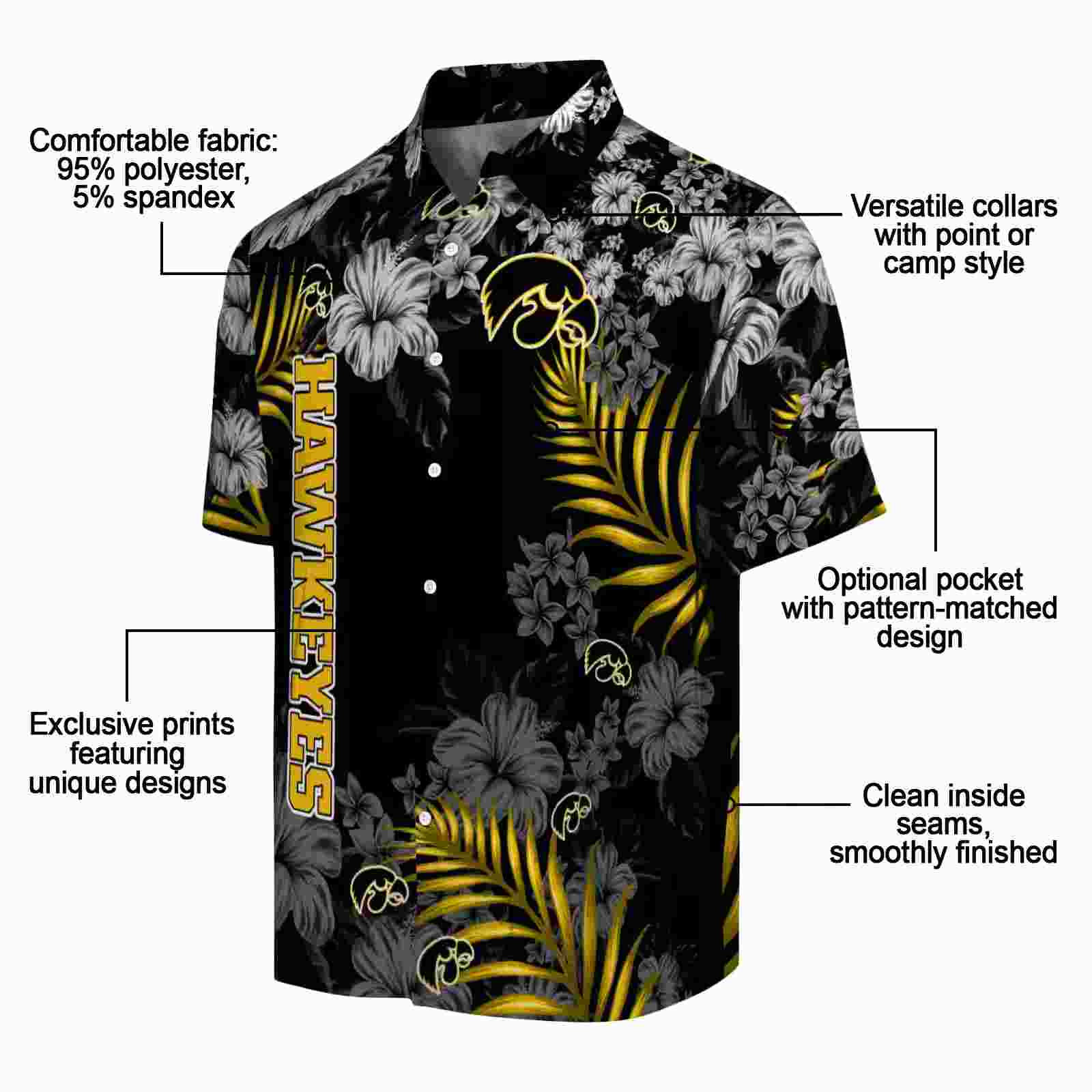 iowa hawkeyes hibiscus print black hawaiian shirt new arrival