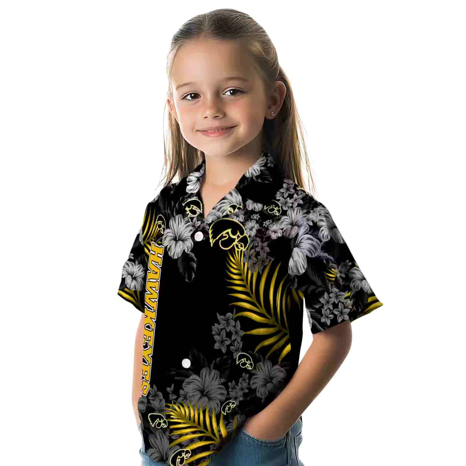 iowa hawkeyes hibiscus print black hawaiian shirt premium grade