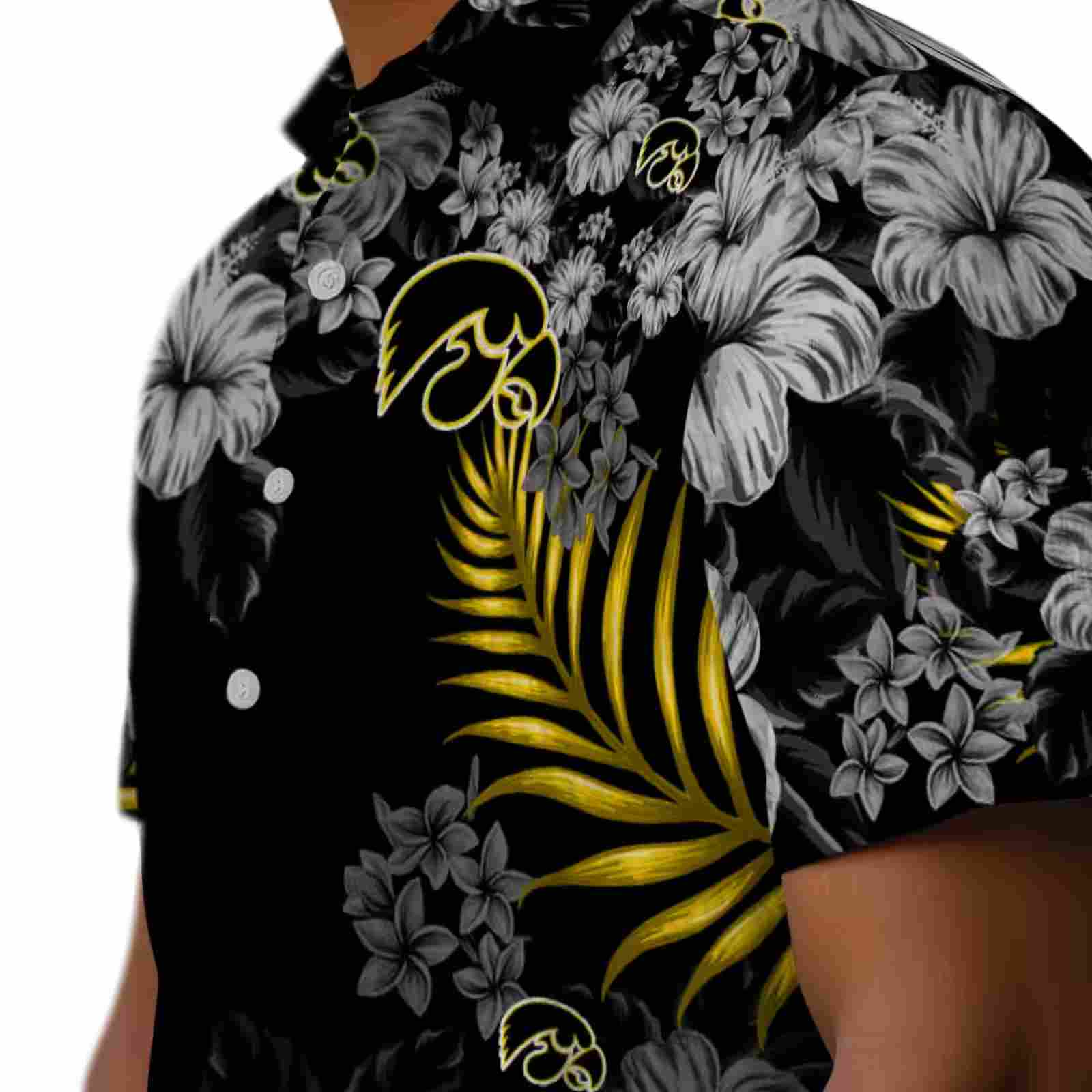 iowa hawkeyes hibiscus print black hawaiian shirt trendy