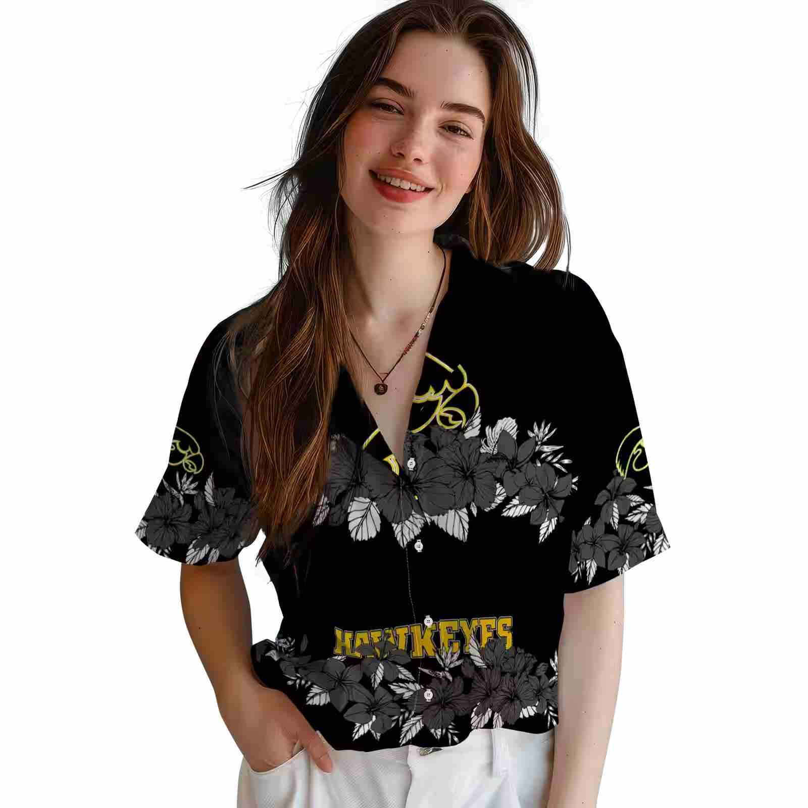 iowa hawkeyes hibiscus stripe black hawaiian shirt latest model