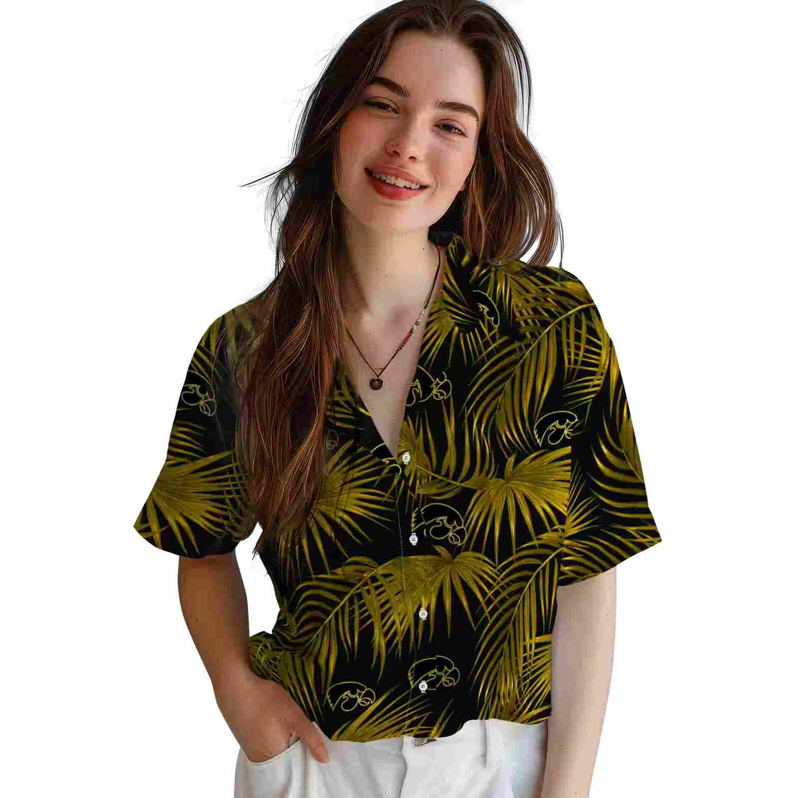 iowa hawkeyes leafy palms black hawaiian shirt latest model