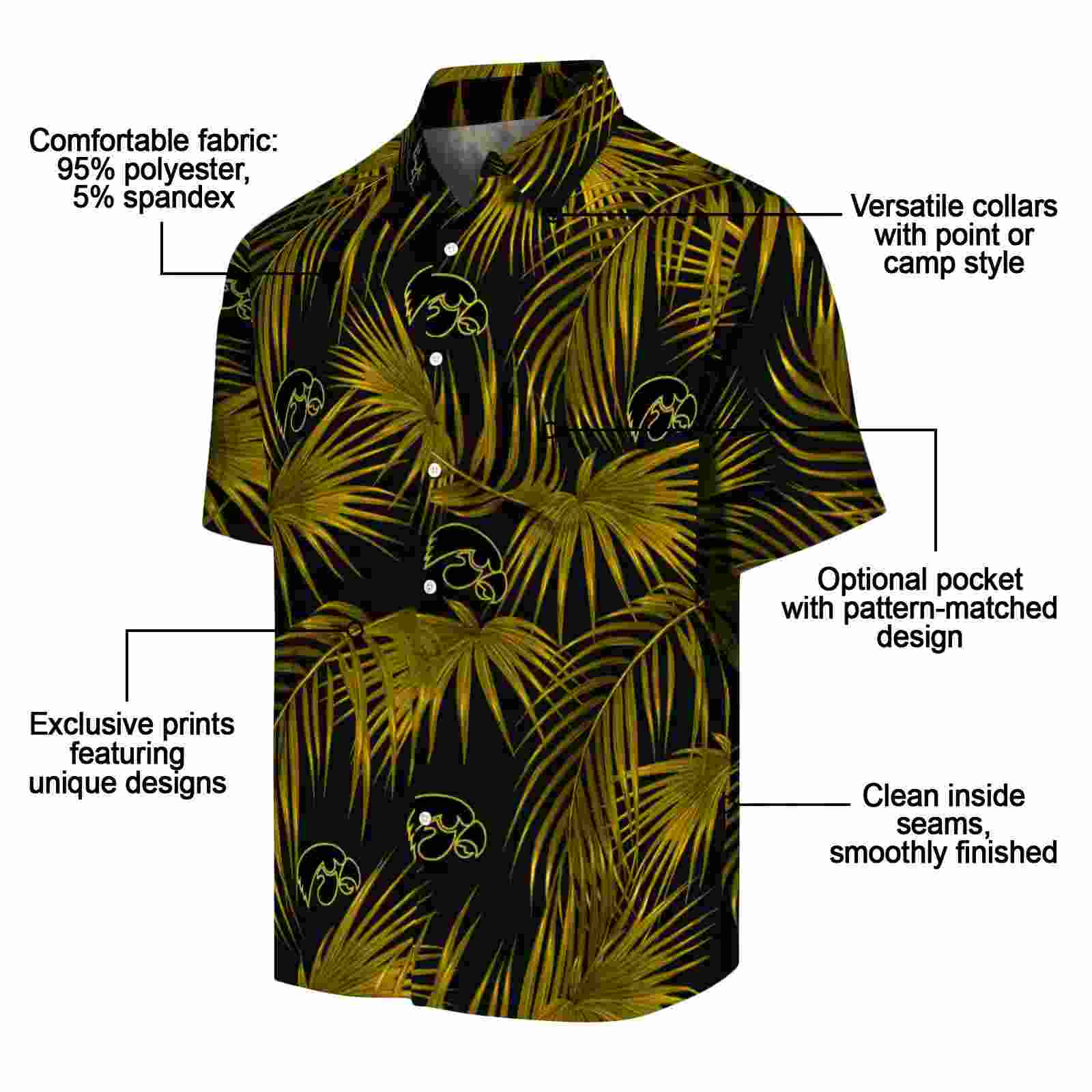 iowa hawkeyes leafy palms black hawaiian shirt new arrival