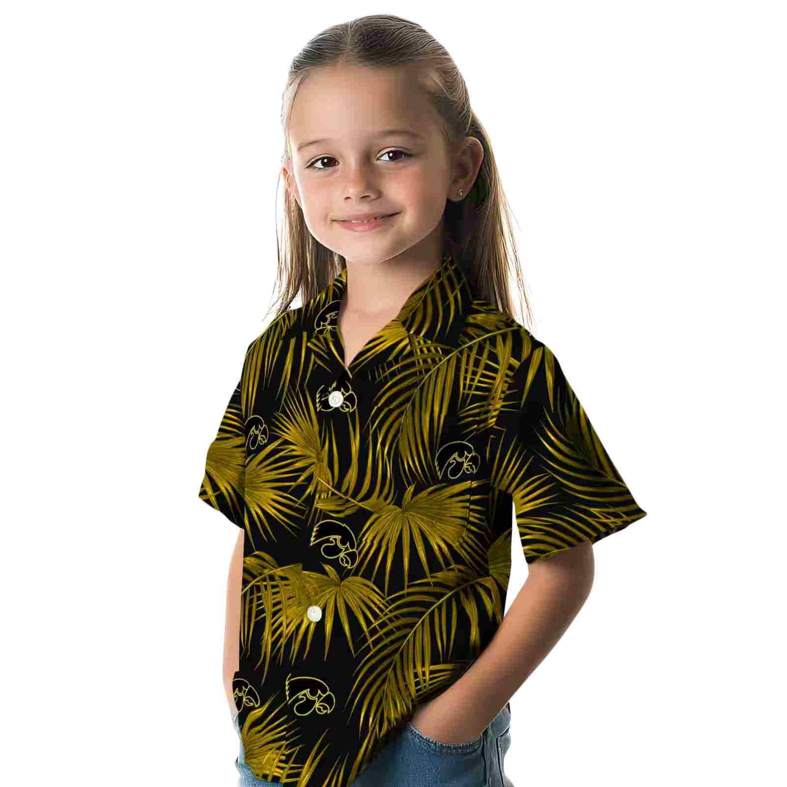 iowa hawkeyes leafy palms black hawaiian shirt premium grade