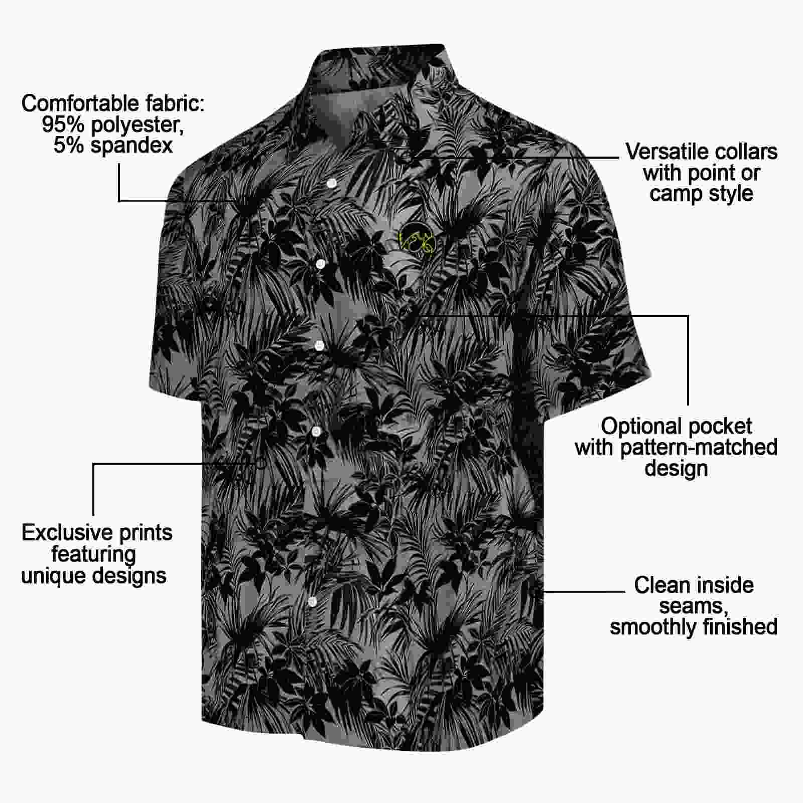 iowa hawkeyes leafy pattern black hawaiian shirt new arrival