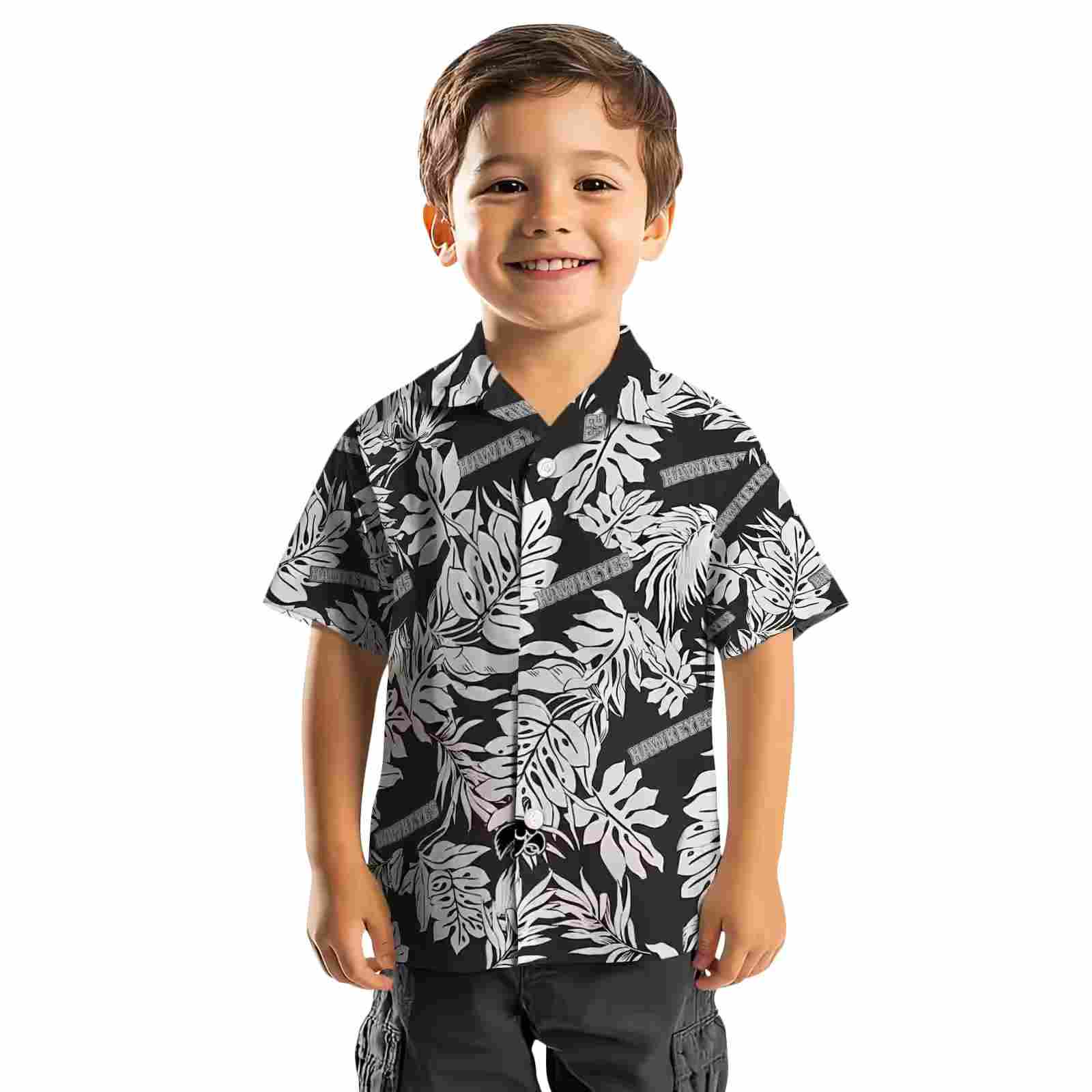 iowa hawkeyes monstera leaf pattern black hawaiian shirt top rated