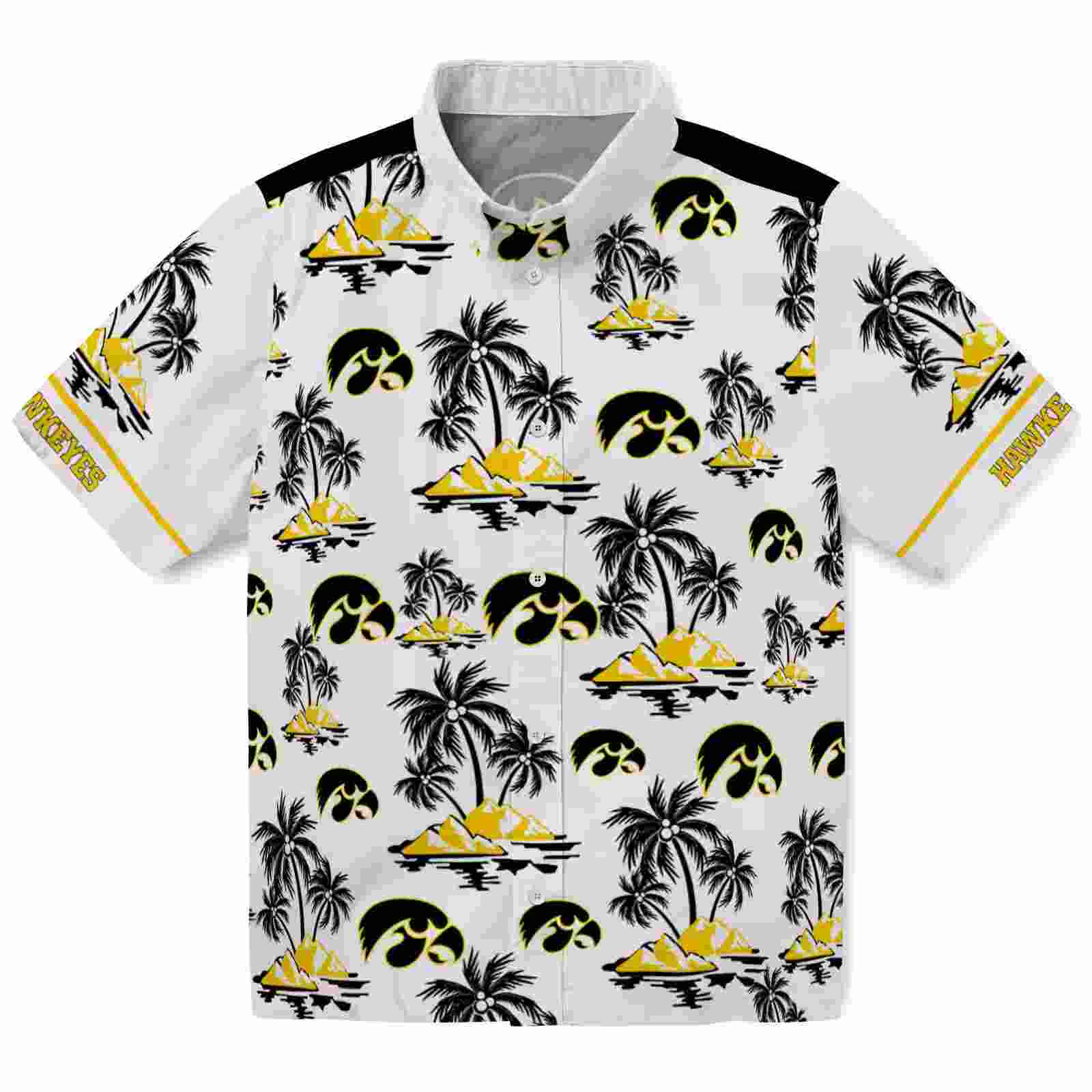 Iowa Hawkeyes Palm Island Print Black White Hawaiian Shirt