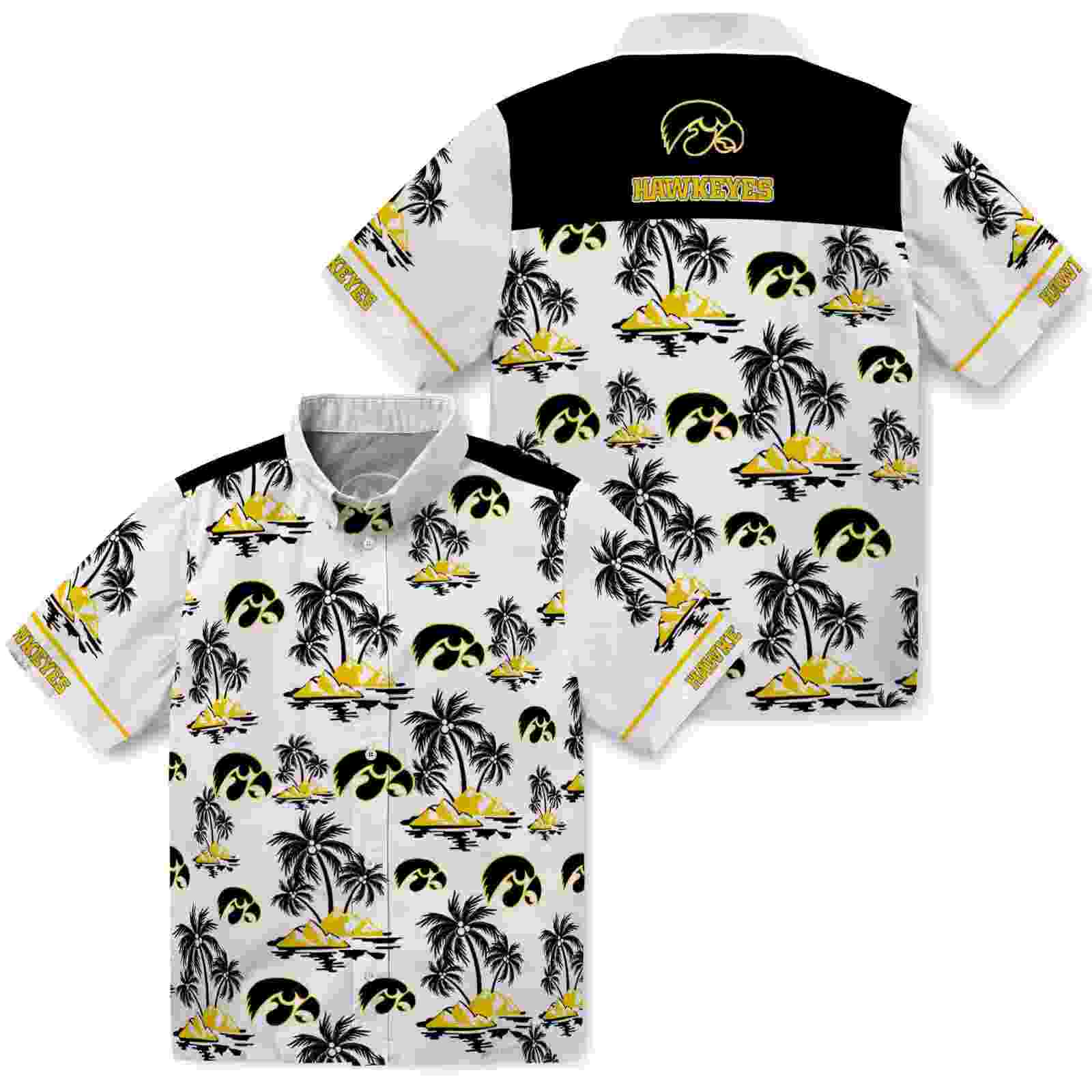 iowa hawkeyes palm island print black white hawaiian shirt high quality