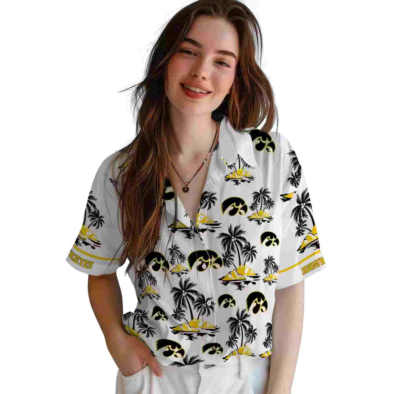 iowa hawkeyes palm island print black white hawaiian shirt latest model