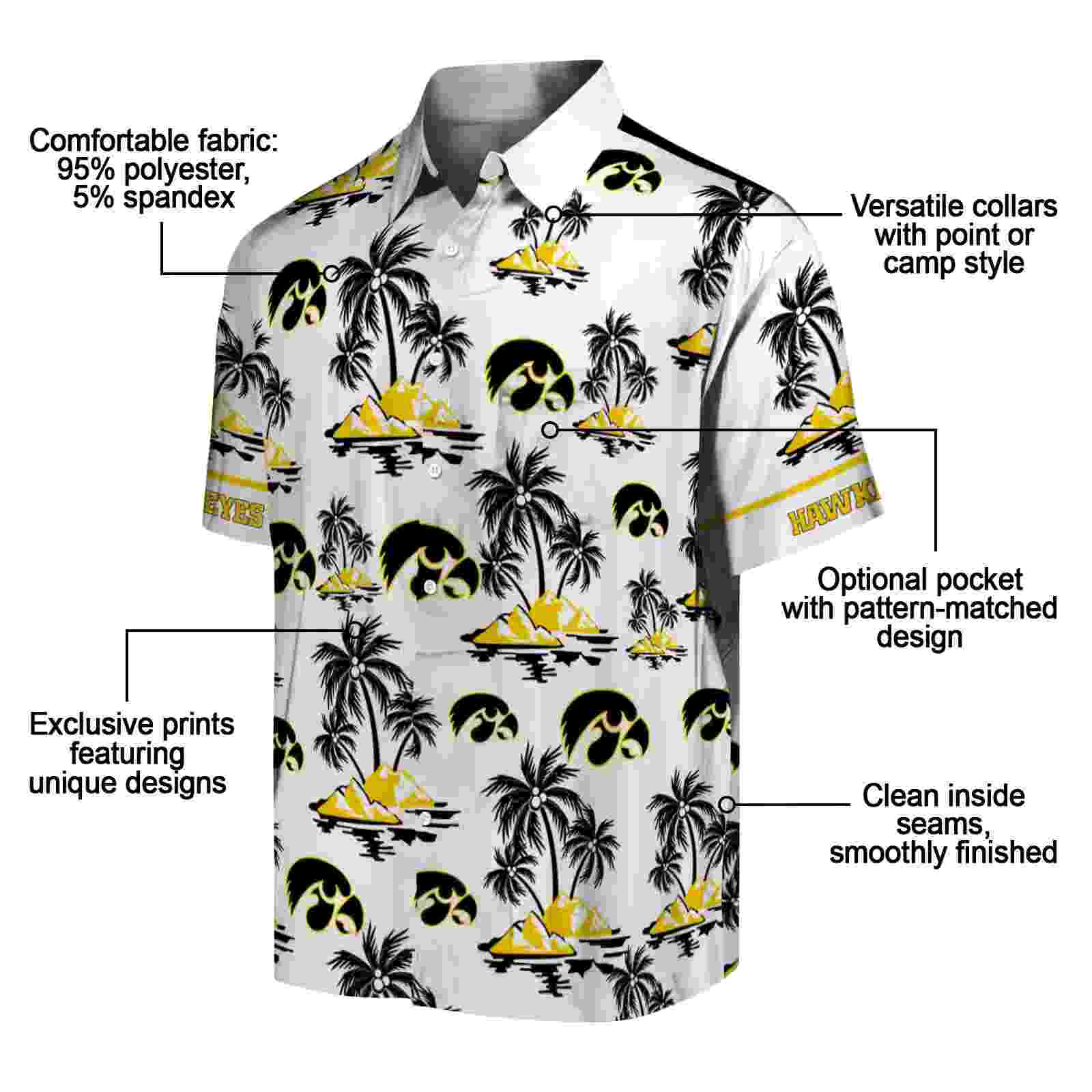 iowa hawkeyes palm island print black white hawaiian shirt new arrival