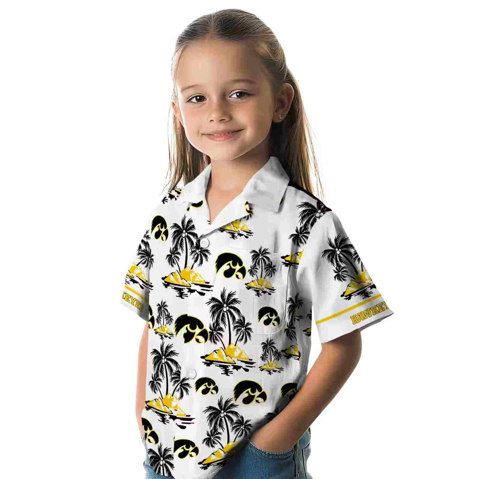 iowa hawkeyes palm island print black white hawaiian shirt premium grade