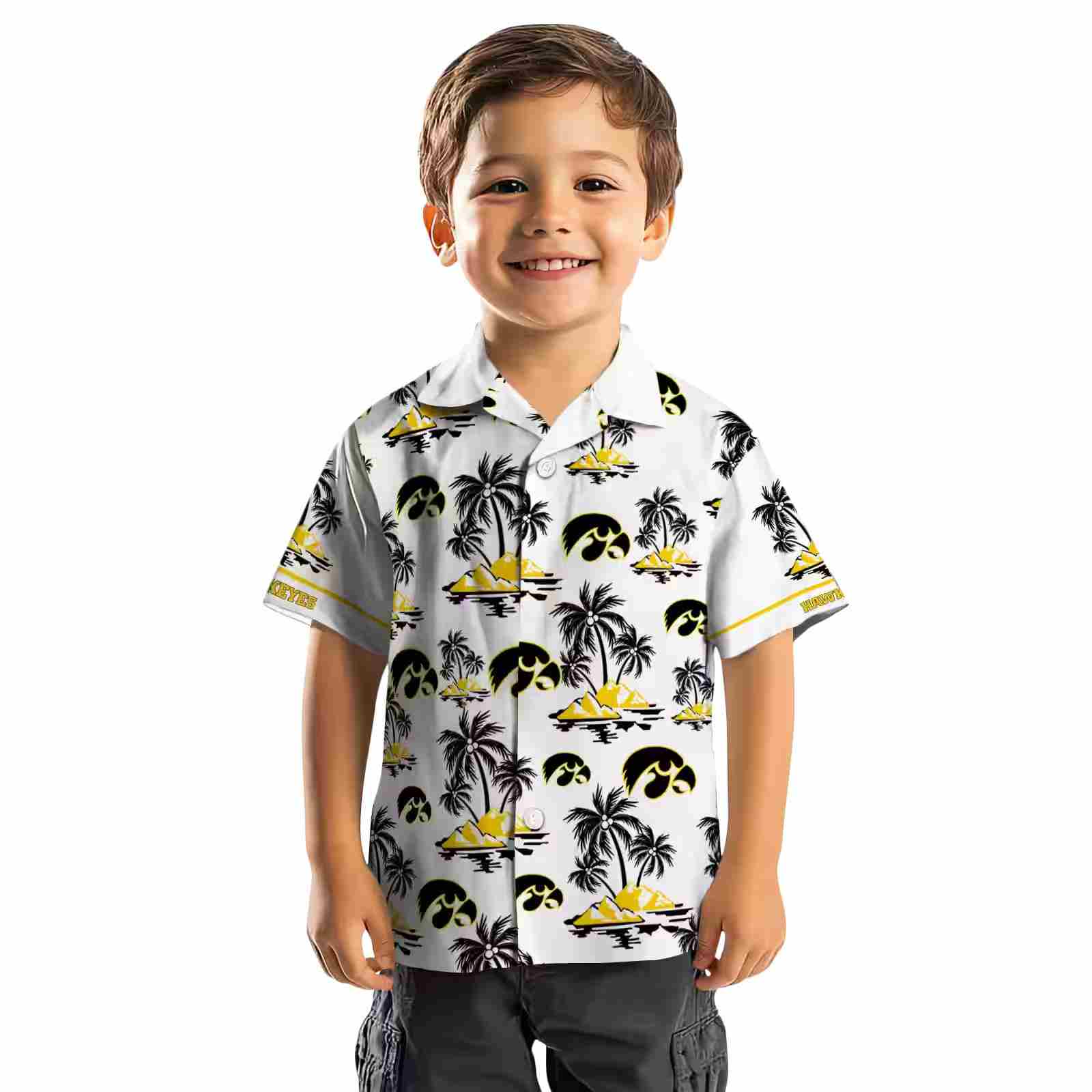 iowa hawkeyes palm island print black white hawaiian shirt top rated