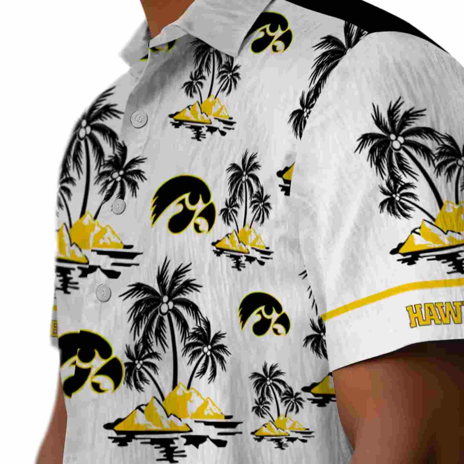 iowa hawkeyes palm island print black white hawaiian shirt trendy