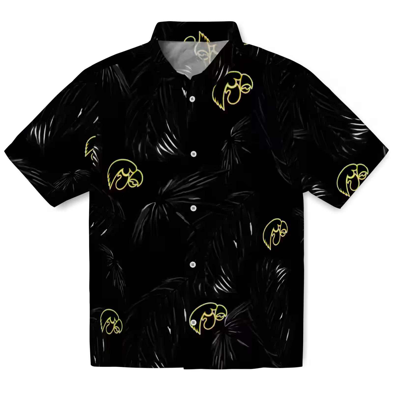 Iowa Hawkeyes Palm Leaf Black Hawaiian Shirt