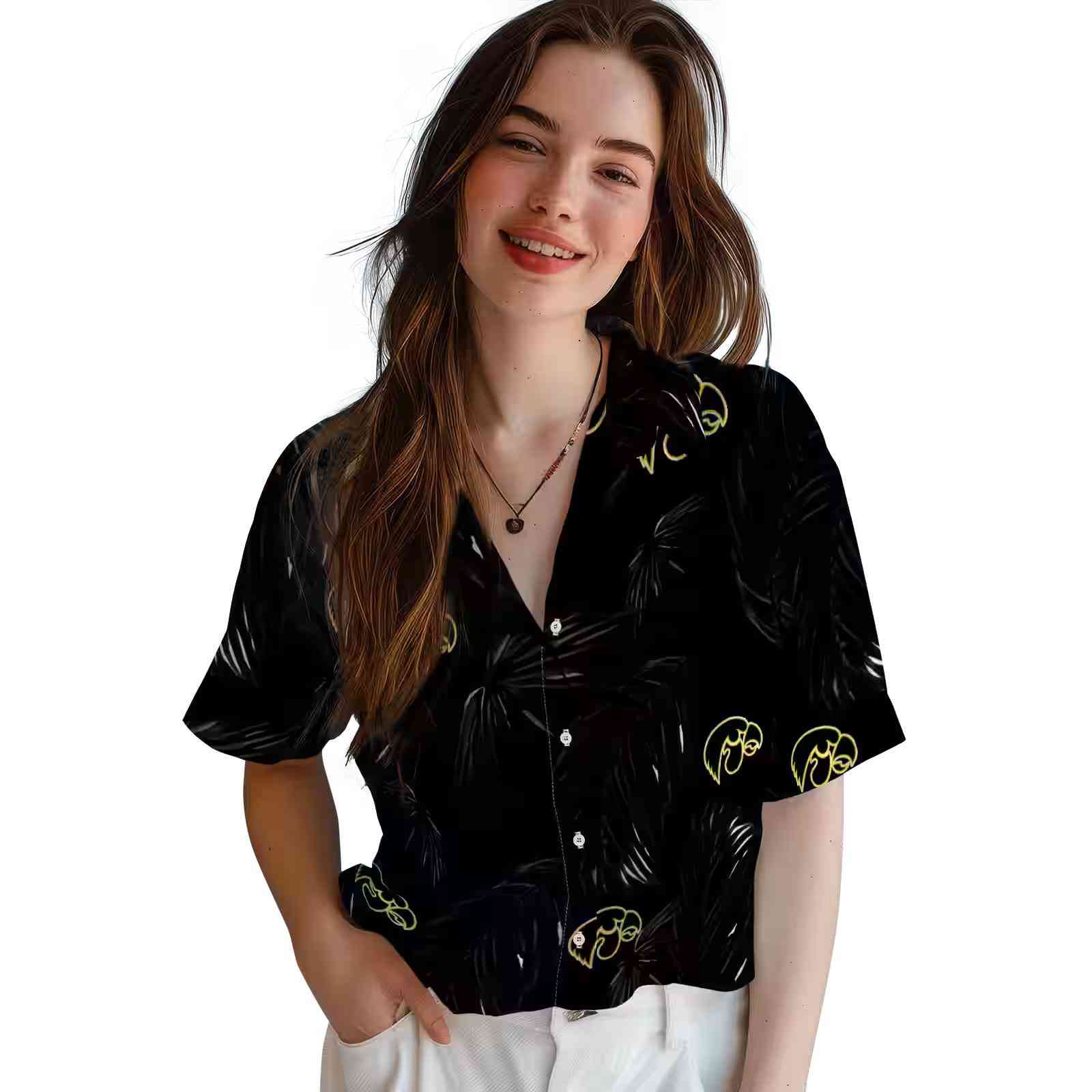 iowa hawkeyes palm leaf black hawaiian shirt latest model