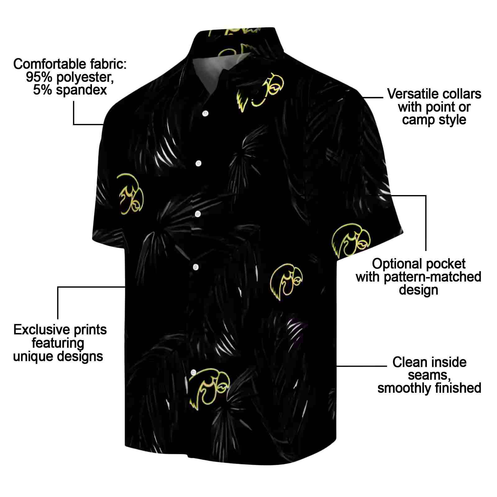 iowa hawkeyes palm leaf black hawaiian shirt new arrival