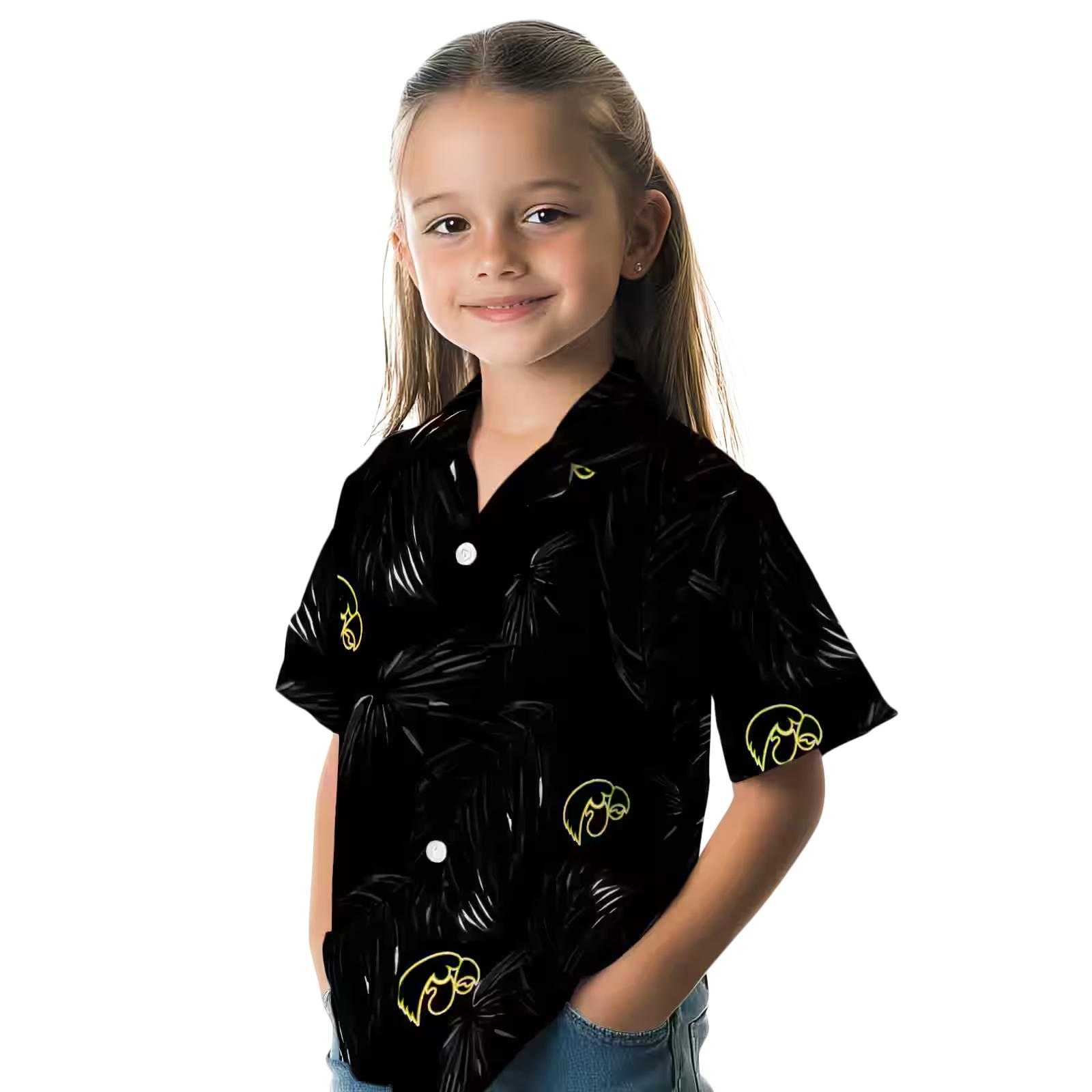 iowa hawkeyes palm leaf black hawaiian shirt premium grade