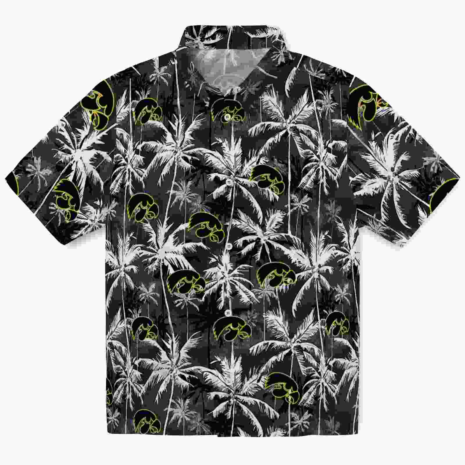 Iowa Hawkeyes Palm Pattern Black Hawaiian Shirt