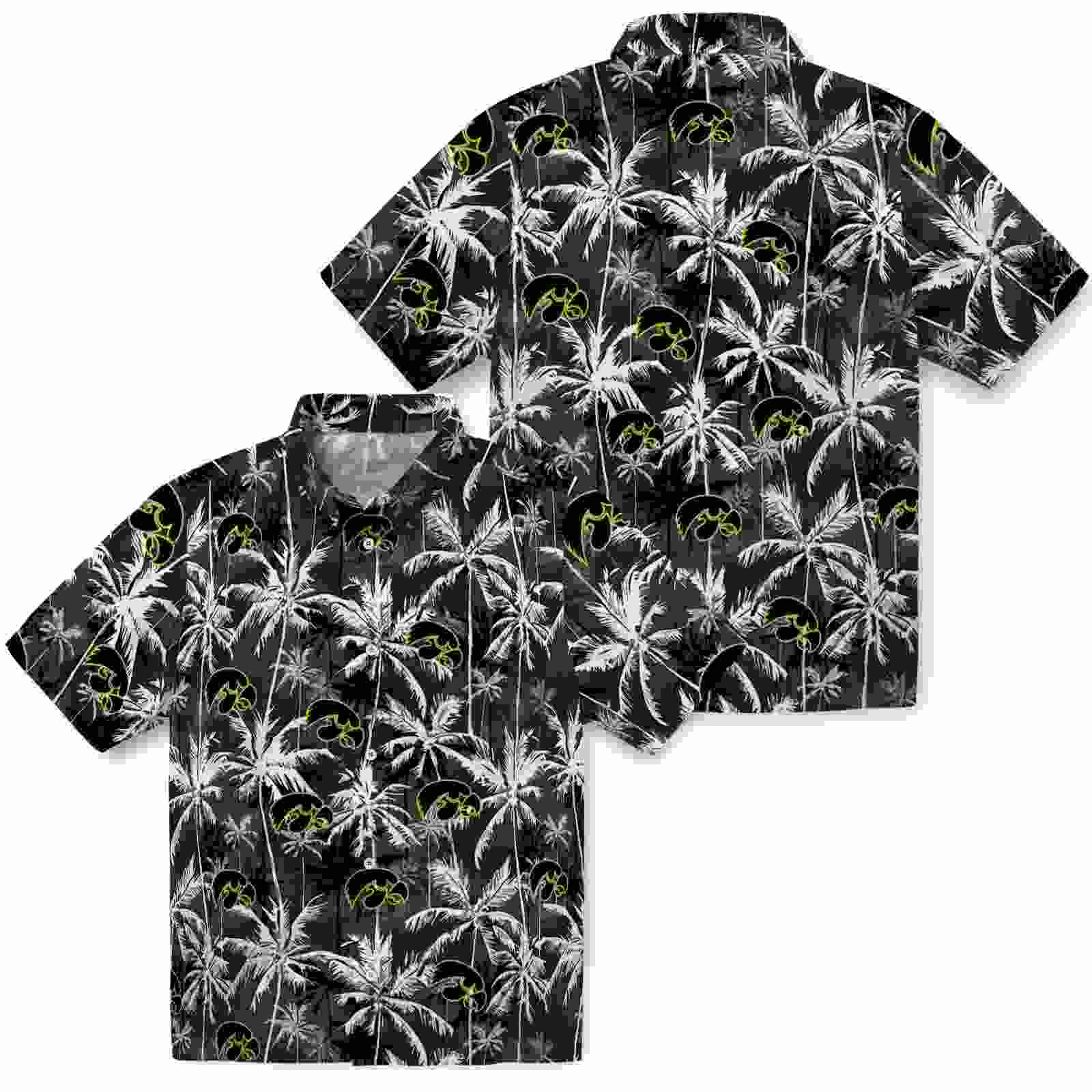 iowa hawkeyes palm pattern black hawaiian shirt high quality