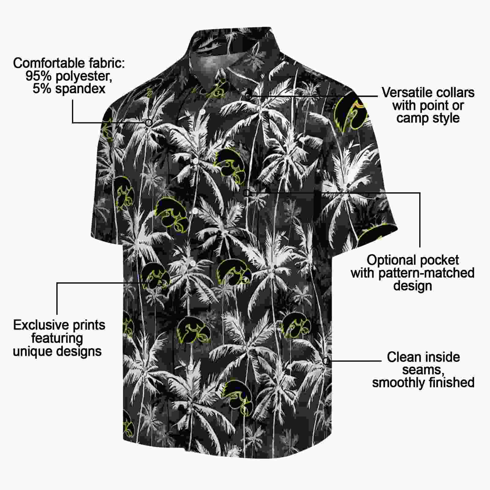 iowa hawkeyes palm pattern black hawaiian shirt new arrival