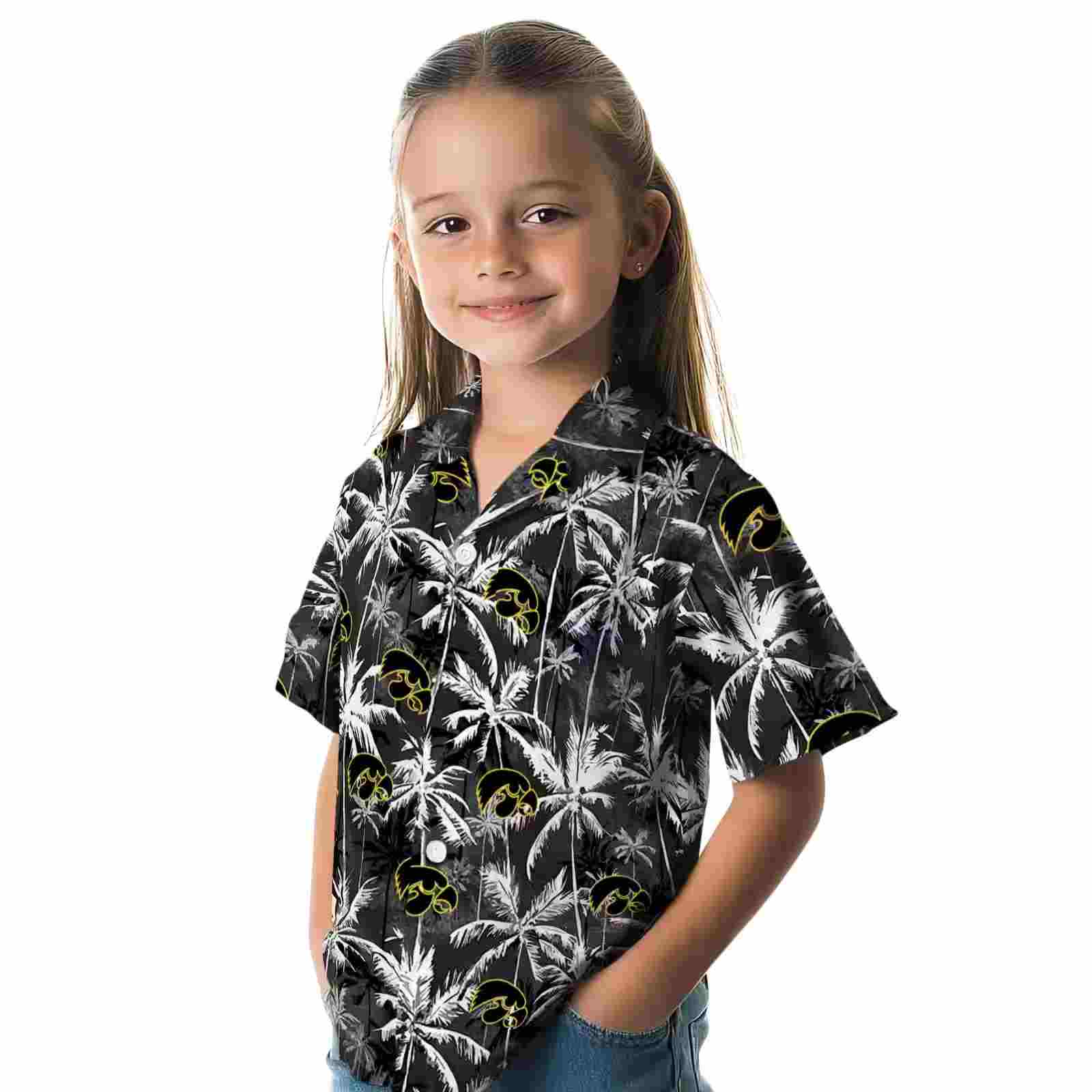 iowa hawkeyes palm pattern black hawaiian shirt premium grade