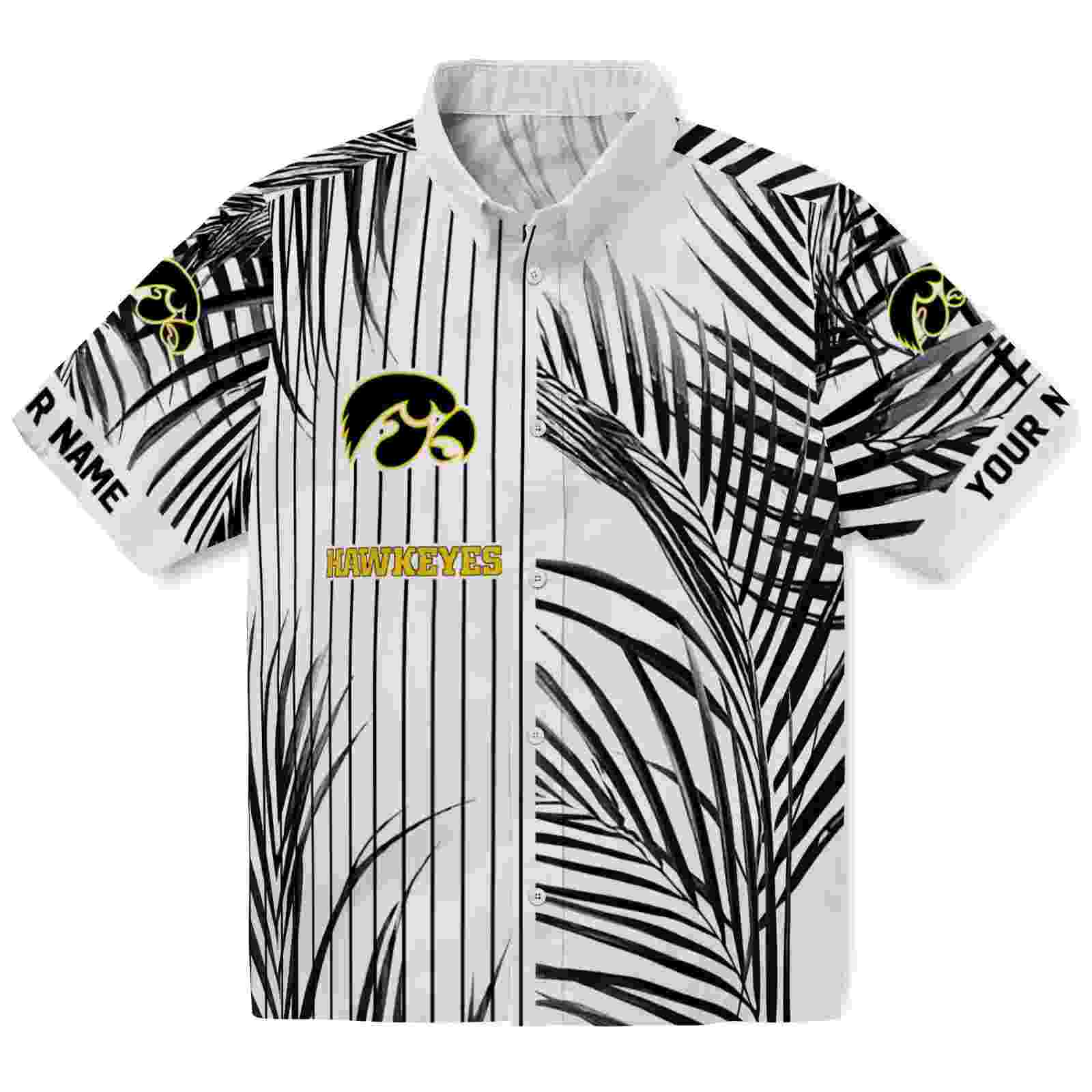 Iowa Hawkeyes Palm Stripes Black White Hawaiian Shirt