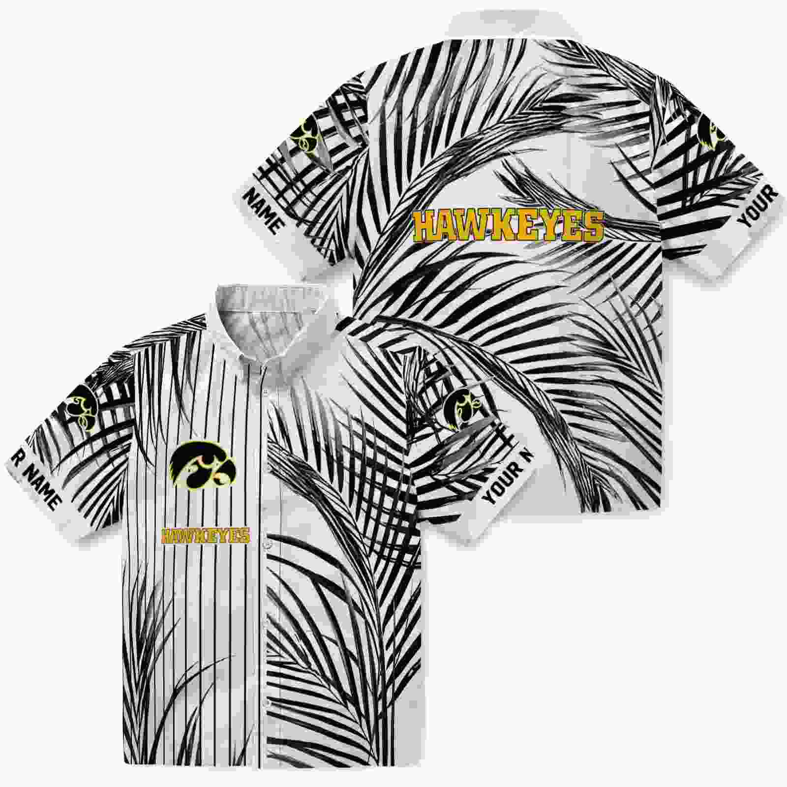 iowa hawkeyes palm stripes black white hawaiian shirt high quality