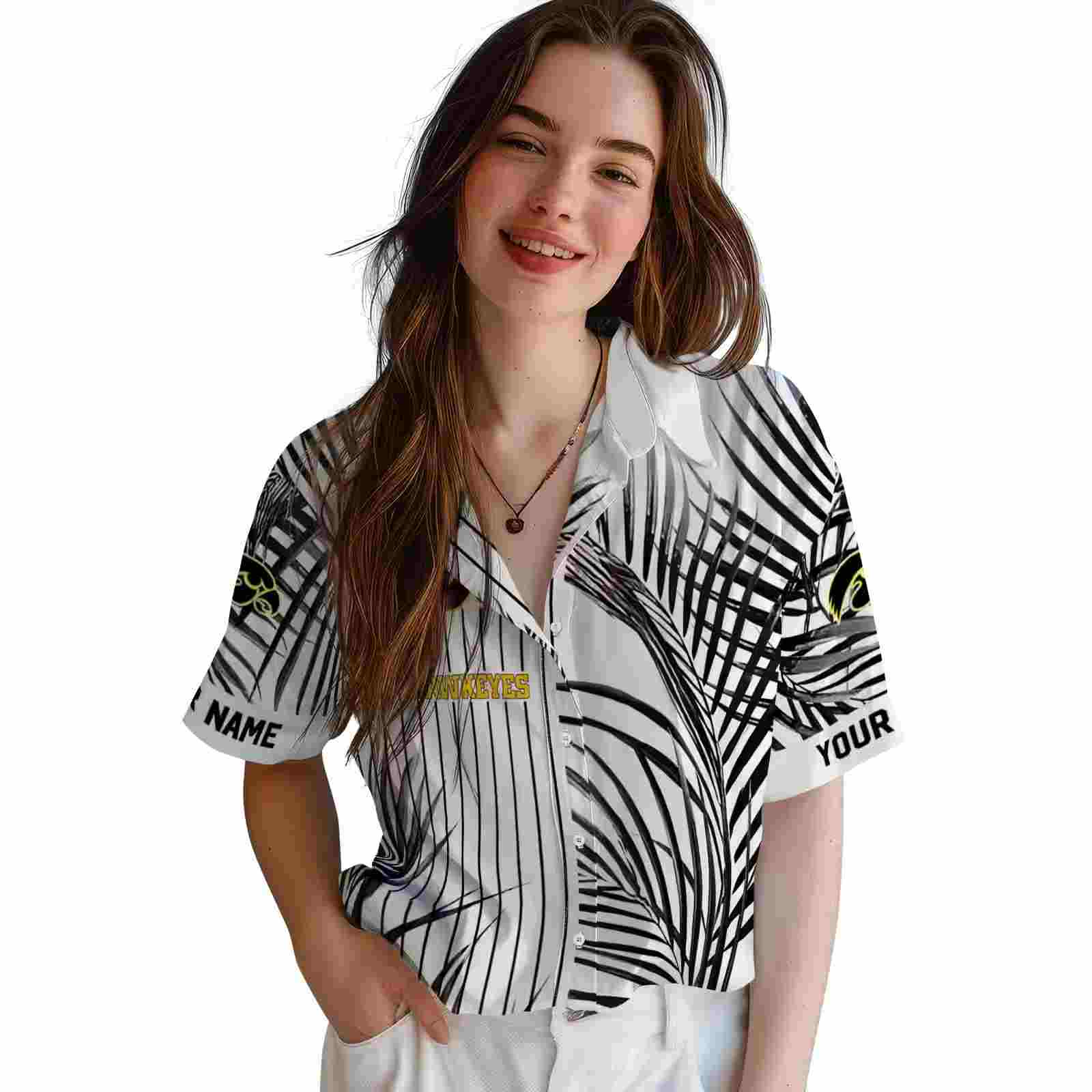 iowa hawkeyes palm stripes black white hawaiian shirt latest model