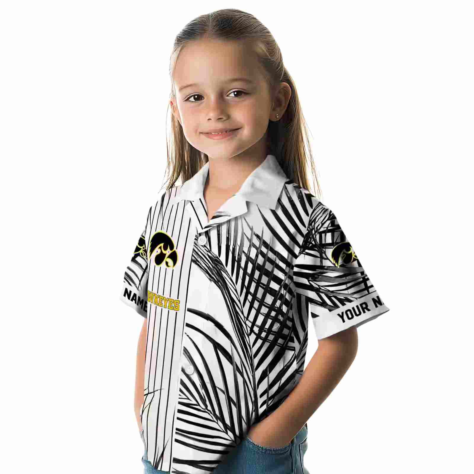 iowa hawkeyes palm stripes black white hawaiian shirt premium grade