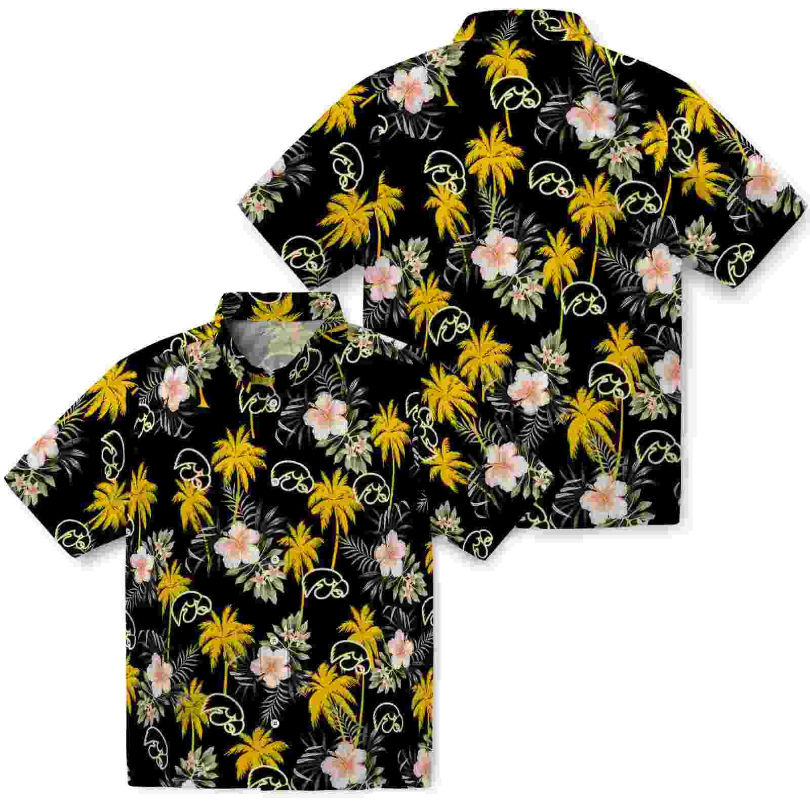 iowa hawkeyes palm tree flower black hawaiian shirt high quality