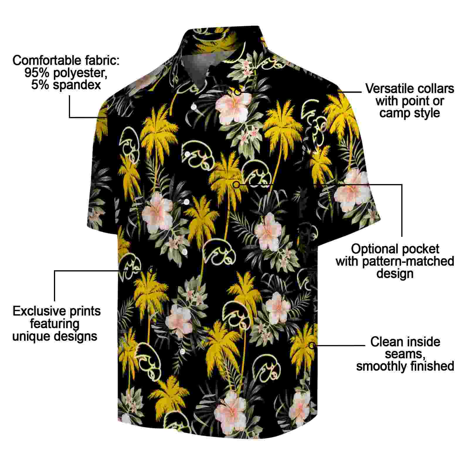 iowa hawkeyes palm tree flower black hawaiian shirt new arrival