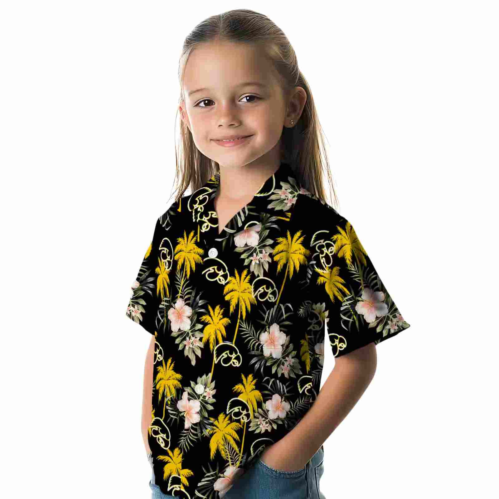 iowa hawkeyes palm tree flower black hawaiian shirt premium grade