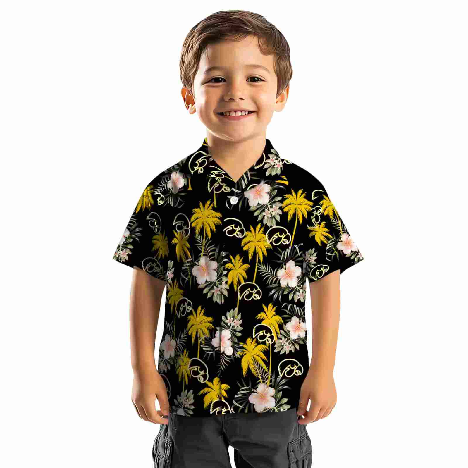 iowa hawkeyes palm tree flower black hawaiian shirt top rated