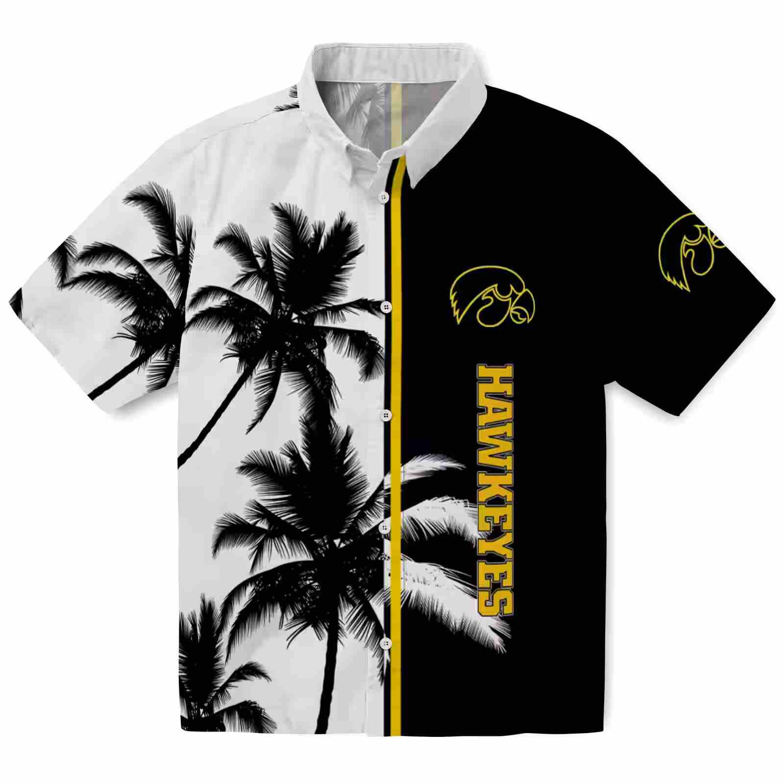 Iowa Hawkeyes Palm Trees Black White Hawaiian Shirt