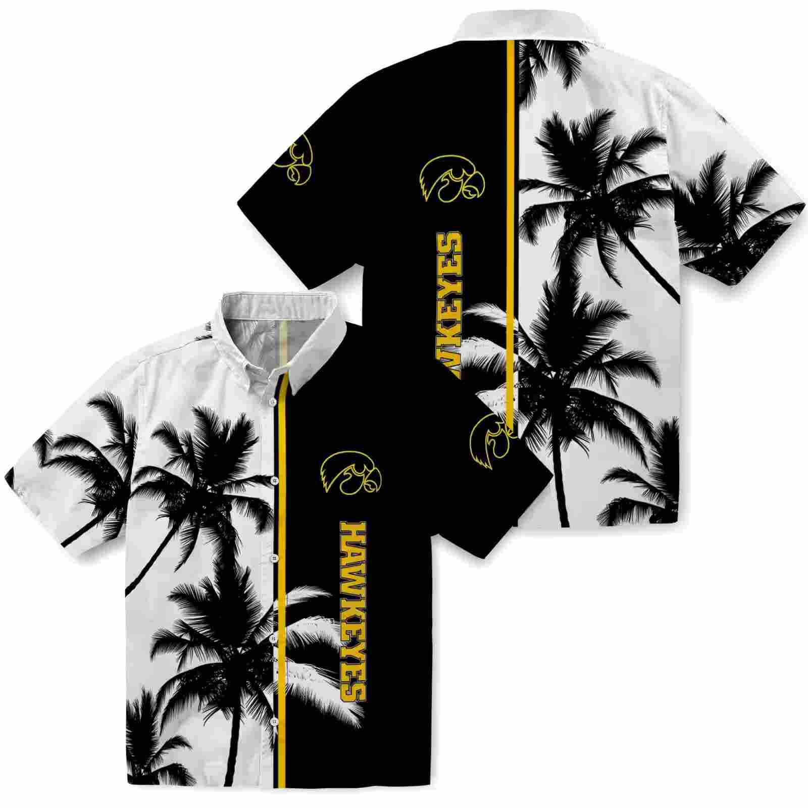 iowa hawkeyes palm trees black white hawaiian shirt high quality