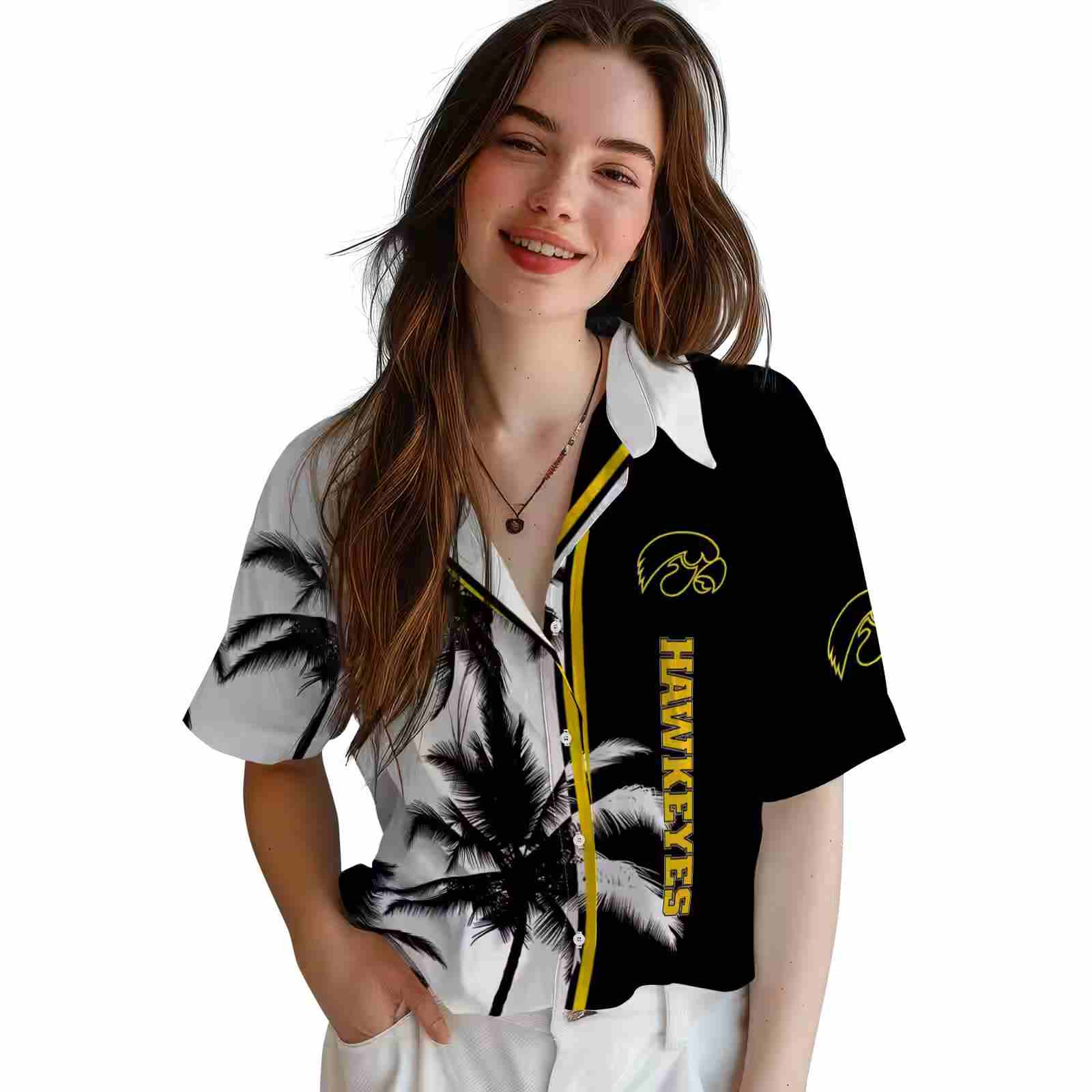 iowa hawkeyes palm trees black white hawaiian shirt latest model