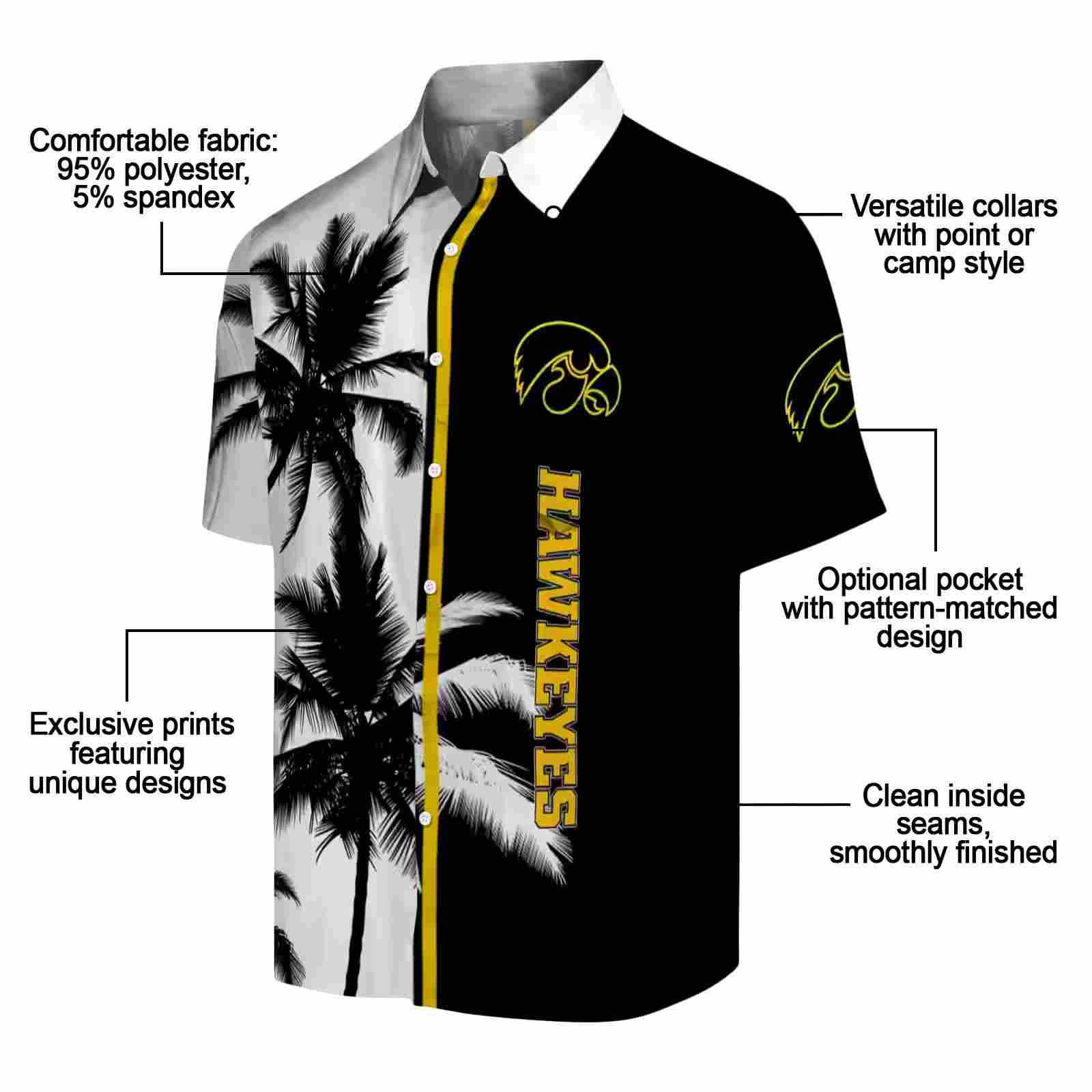 iowa hawkeyes palm trees black white hawaiian shirt new arrival