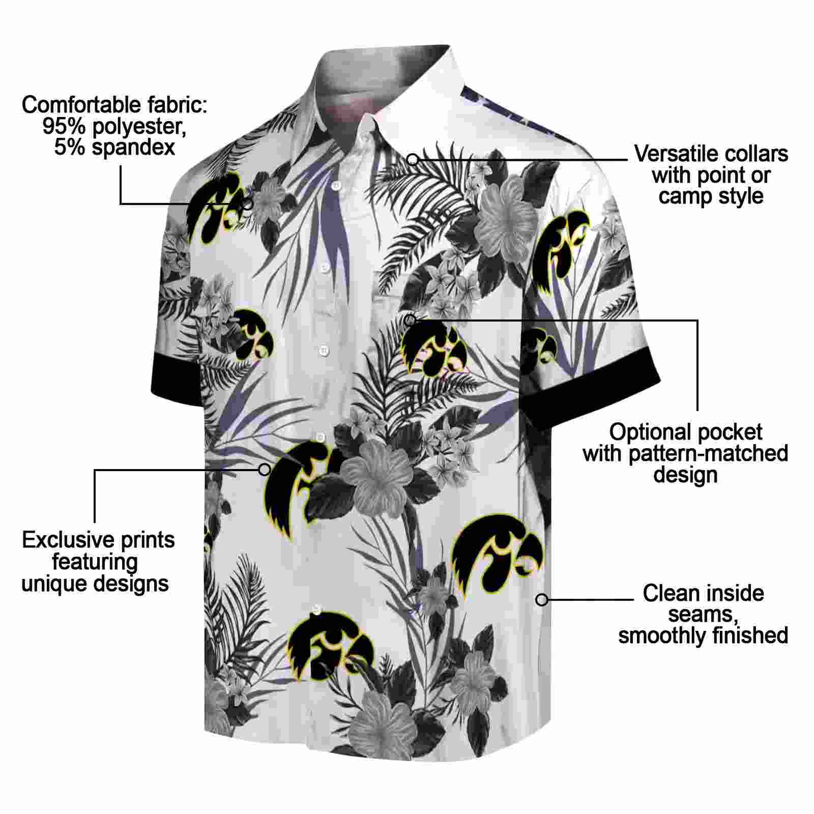 iowa hawkeyes patriotic hibiscus design black white hawaiian shirt new arrival