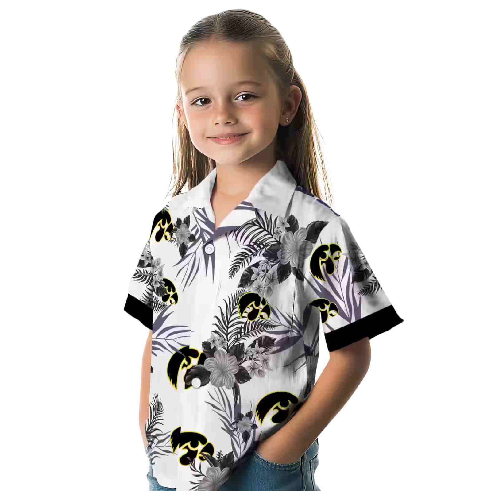 iowa hawkeyes patriotic hibiscus design black white hawaiian shirt premium grade