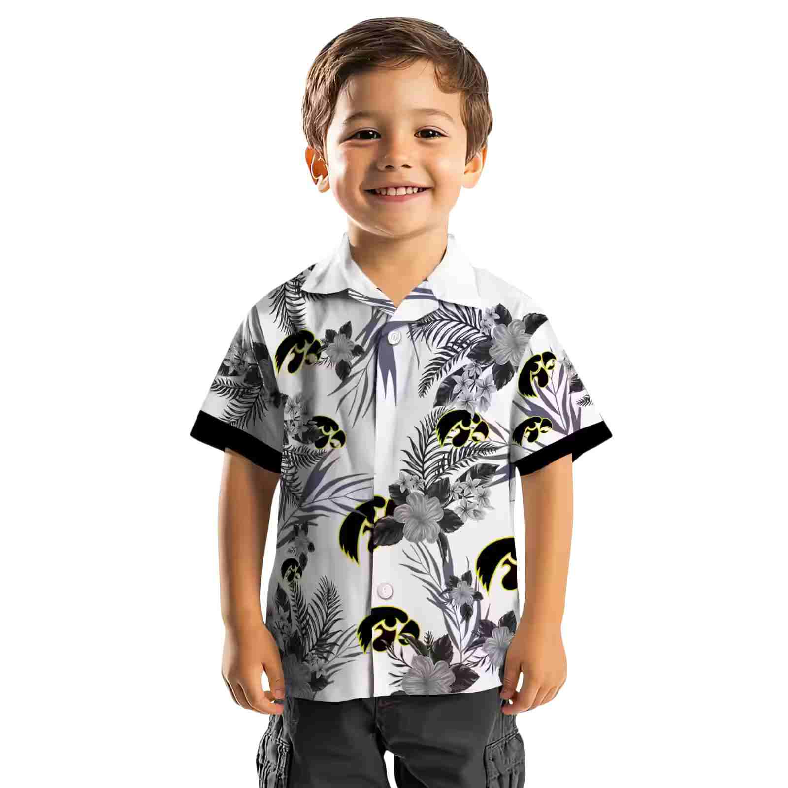 iowa hawkeyes patriotic hibiscus design black white hawaiian shirt top rated