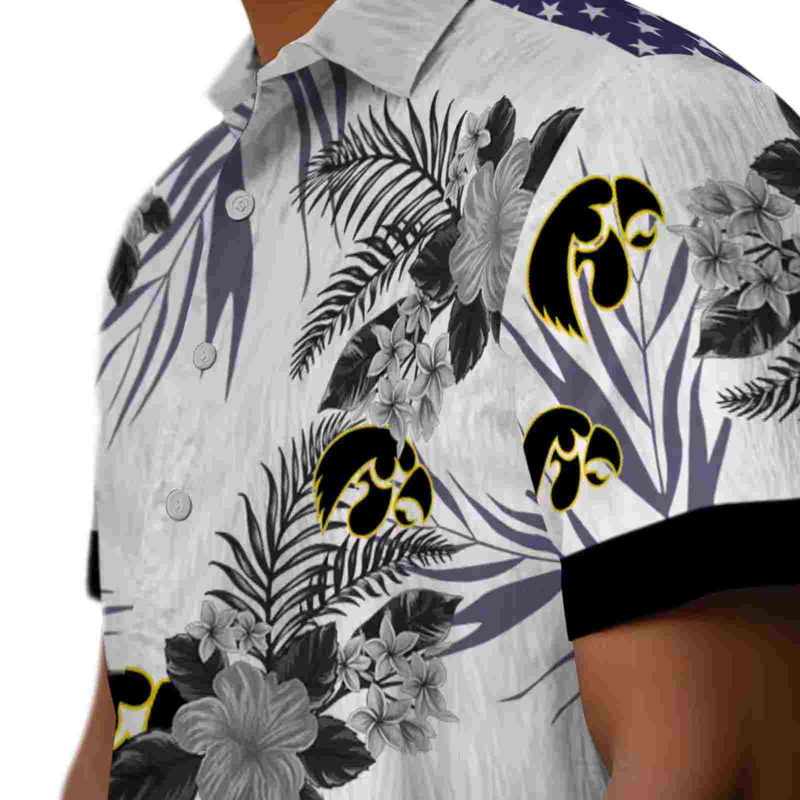 iowa hawkeyes patriotic hibiscus design black white hawaiian shirt trendy