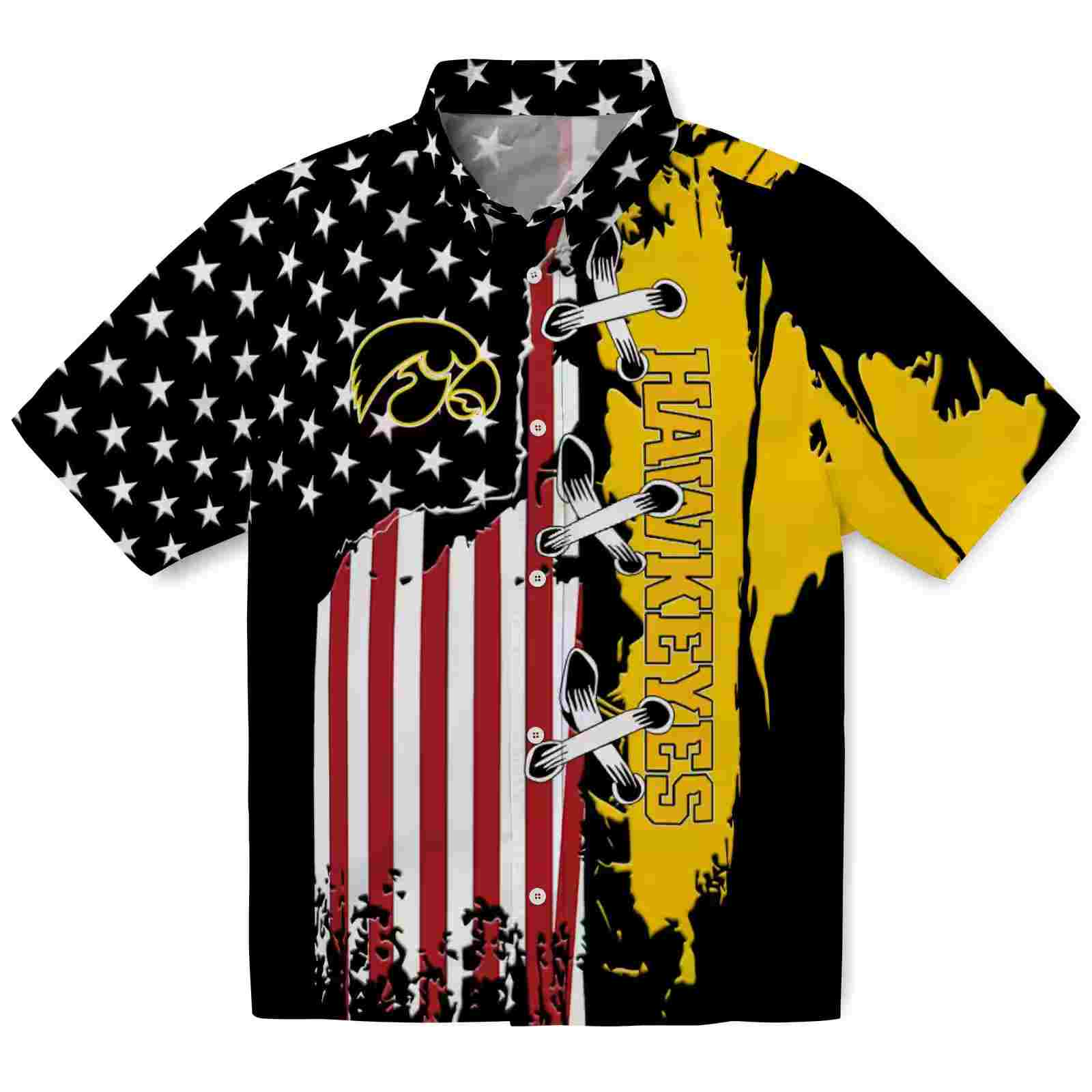 Iowa Hawkeyes Stitched Flag Black Hawaiian Shirt