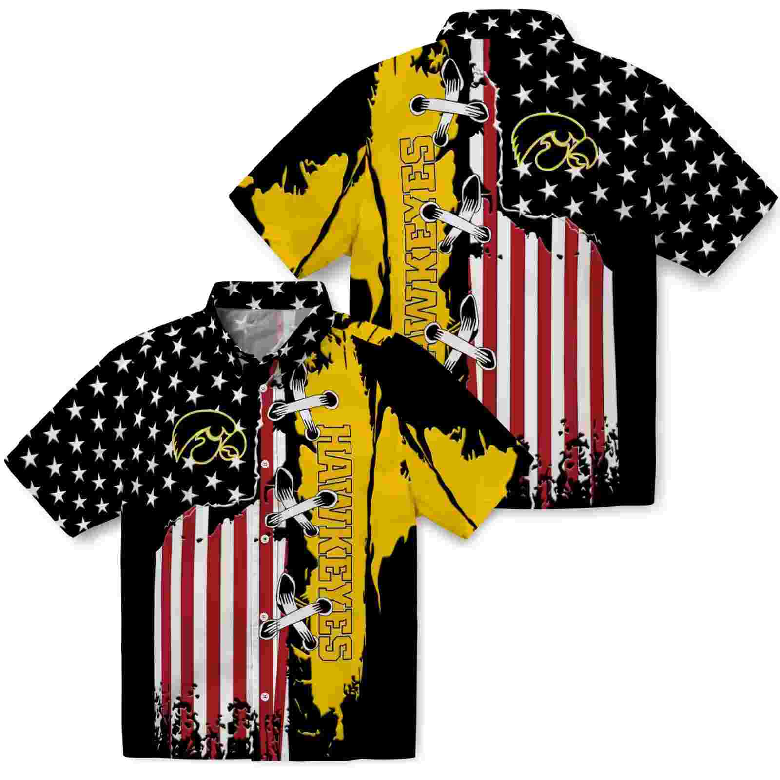 iowa hawkeyes stitched flag black hawaiian shirt high quality