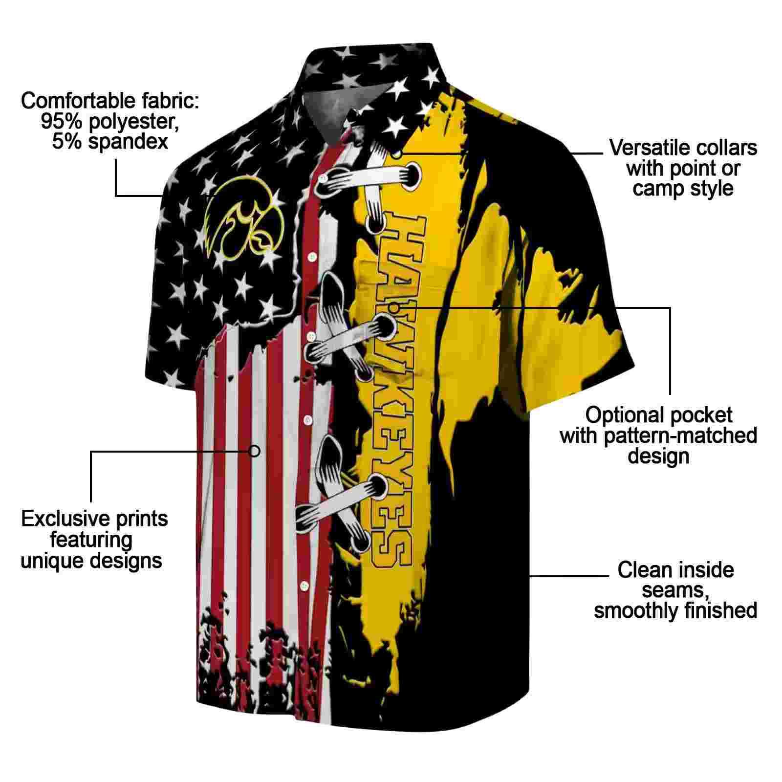 iowa hawkeyes stitched flag black hawaiian shirt new arrival