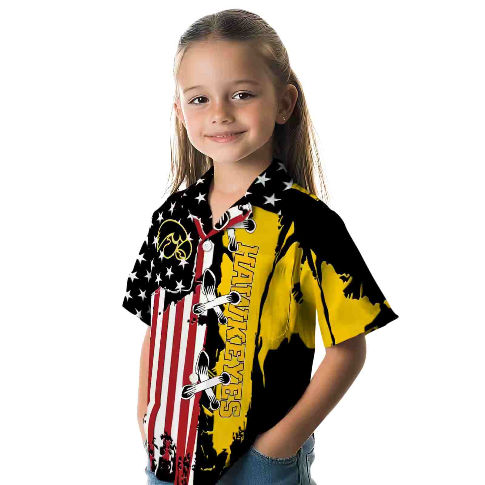 iowa hawkeyes stitched flag black hawaiian shirt premium grade