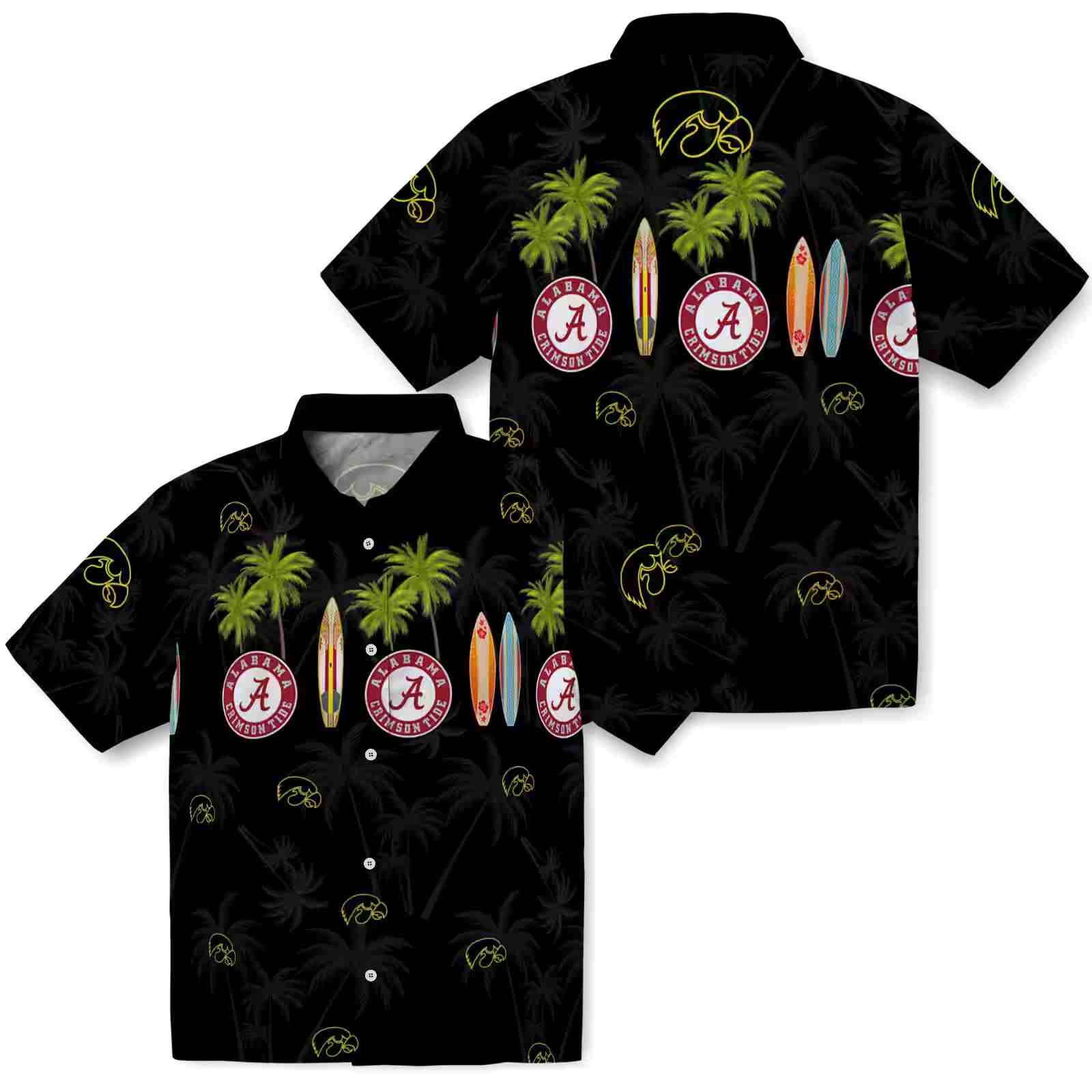 iowa hawkeyes surfboard palm black hawaiian shirt high quality