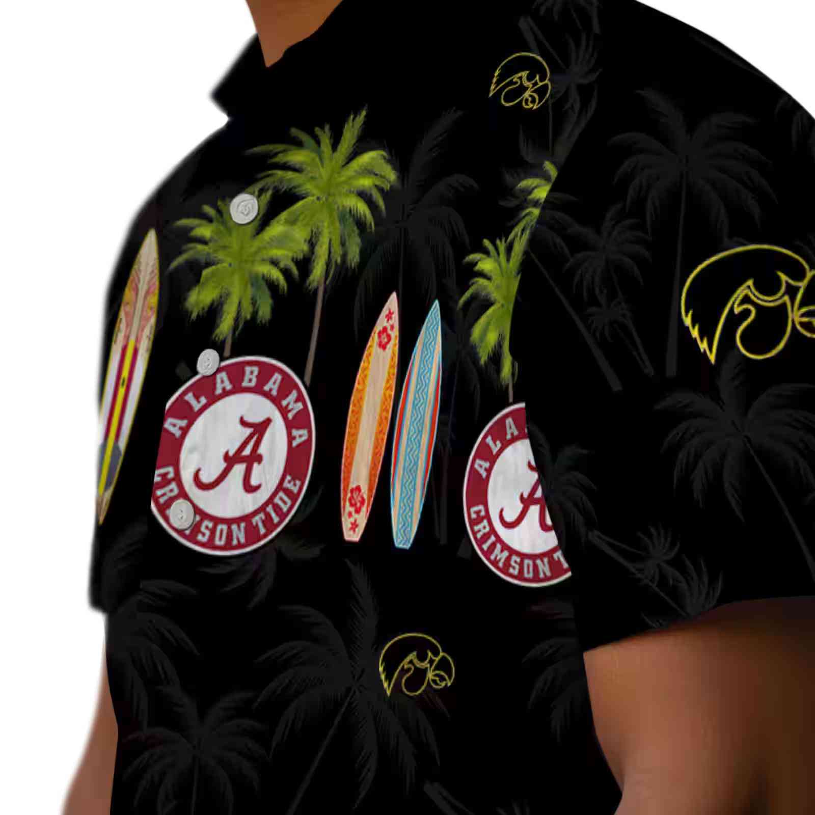 iowa hawkeyes surfboard palm black hawaiian shirt trendy