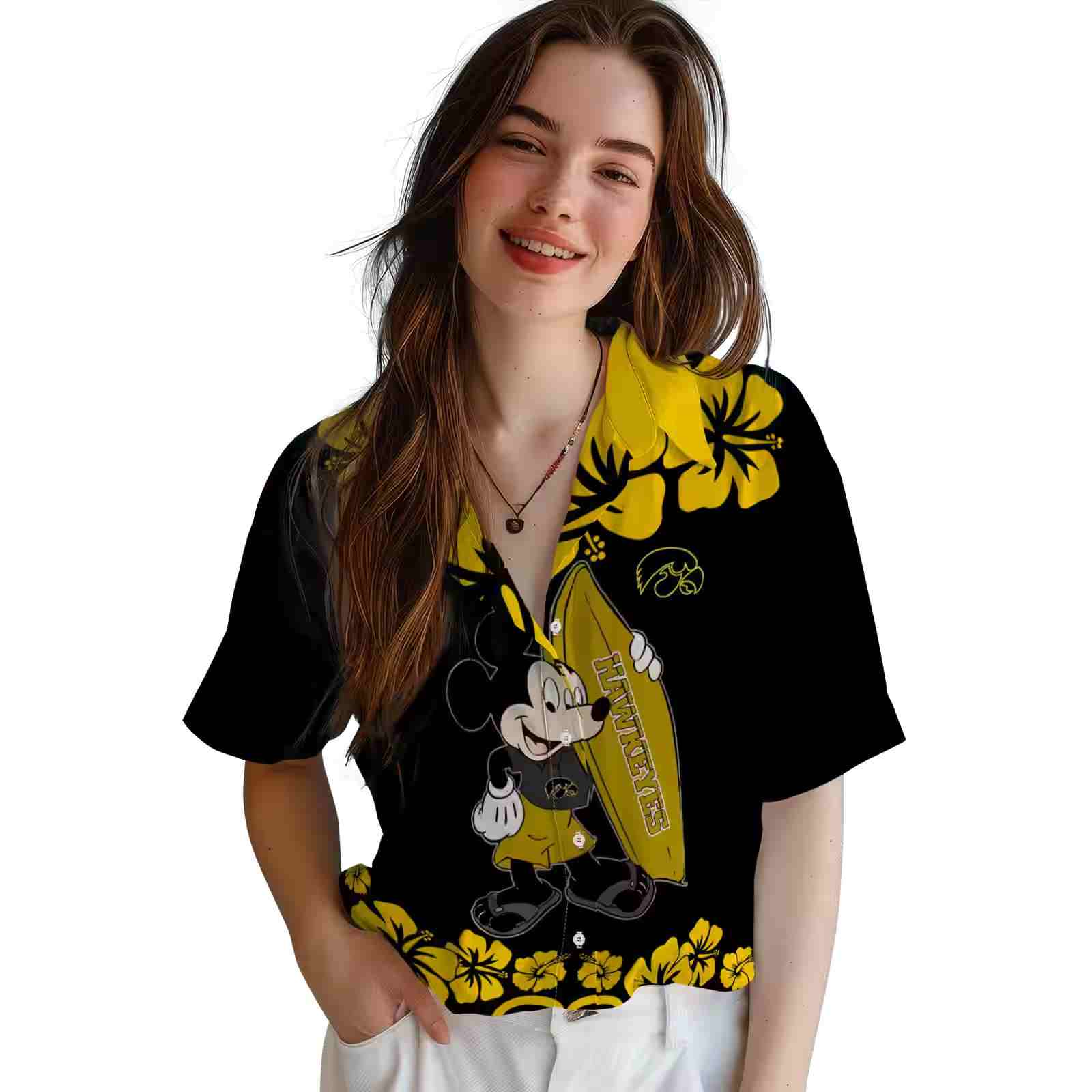 iowa hawkeyes surfing mickey black hawaiian shirt latest model