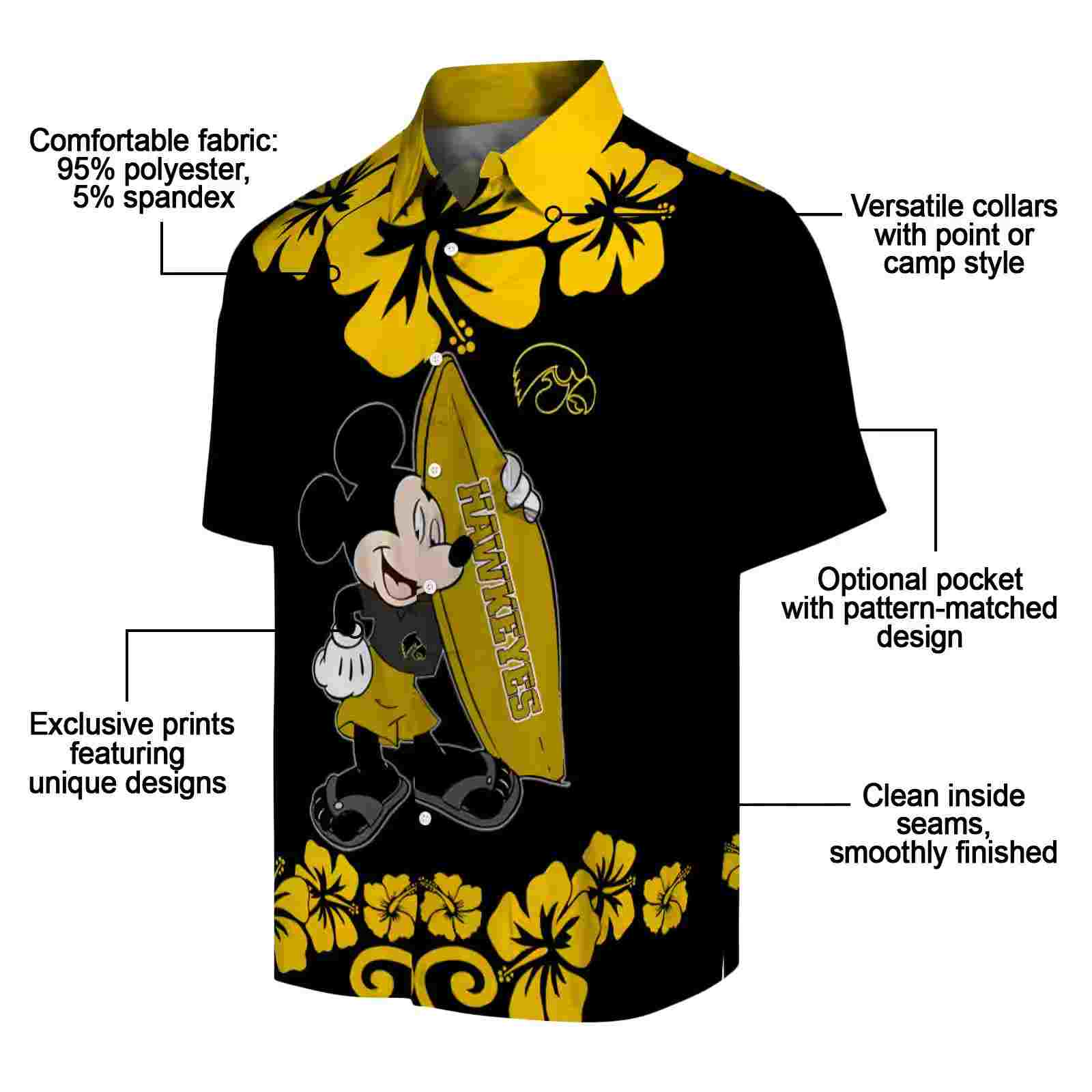 iowa hawkeyes surfing mickey black hawaiian shirt new arrival