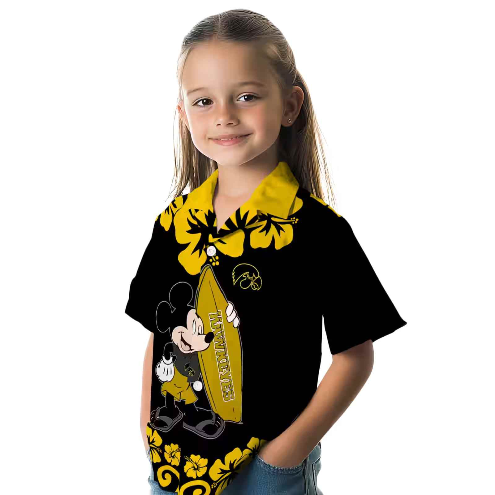 iowa hawkeyes surfing mickey black hawaiian shirt premium grade